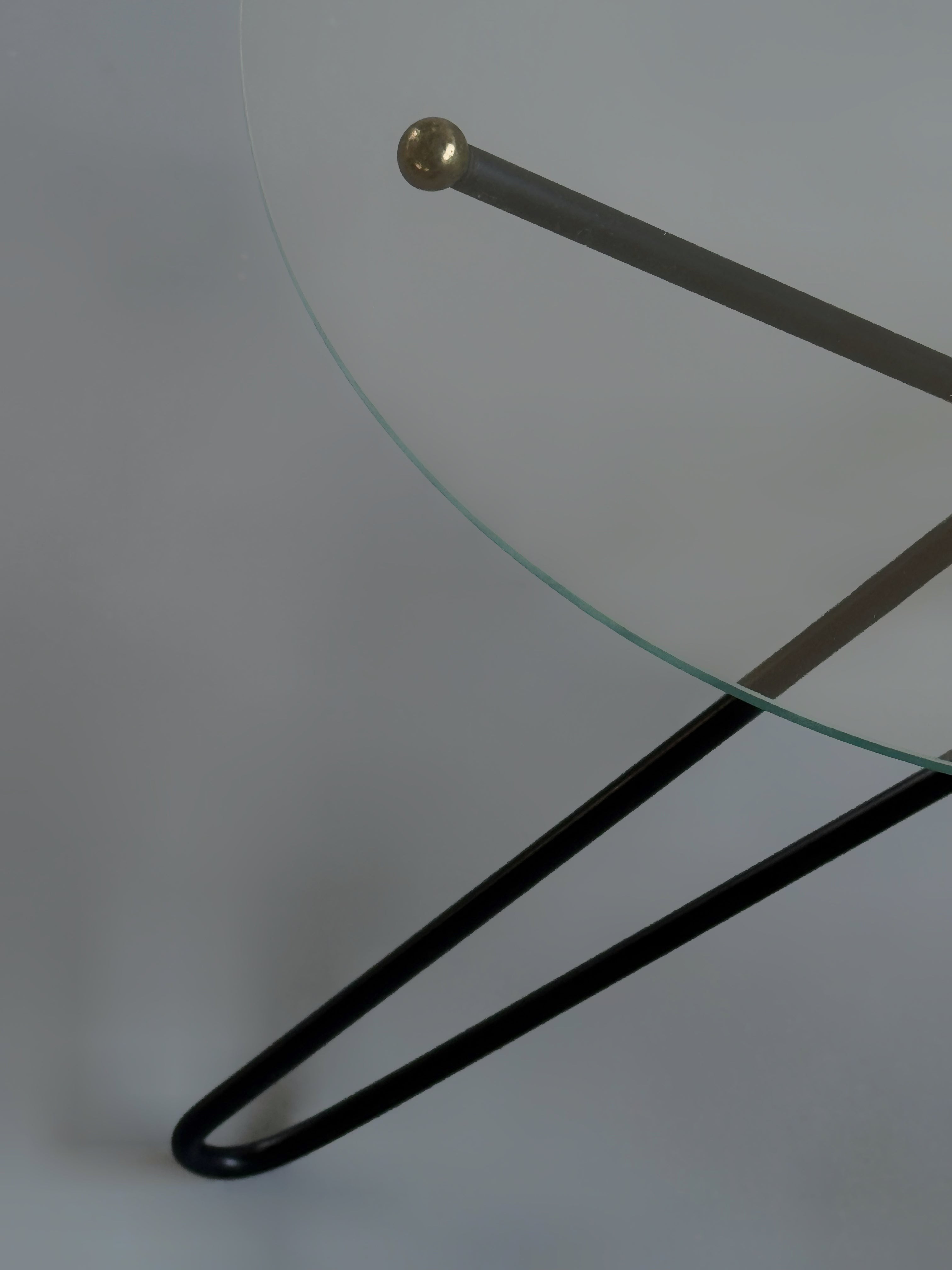 Tripod floor lamp with glass table and rope, France 1950's