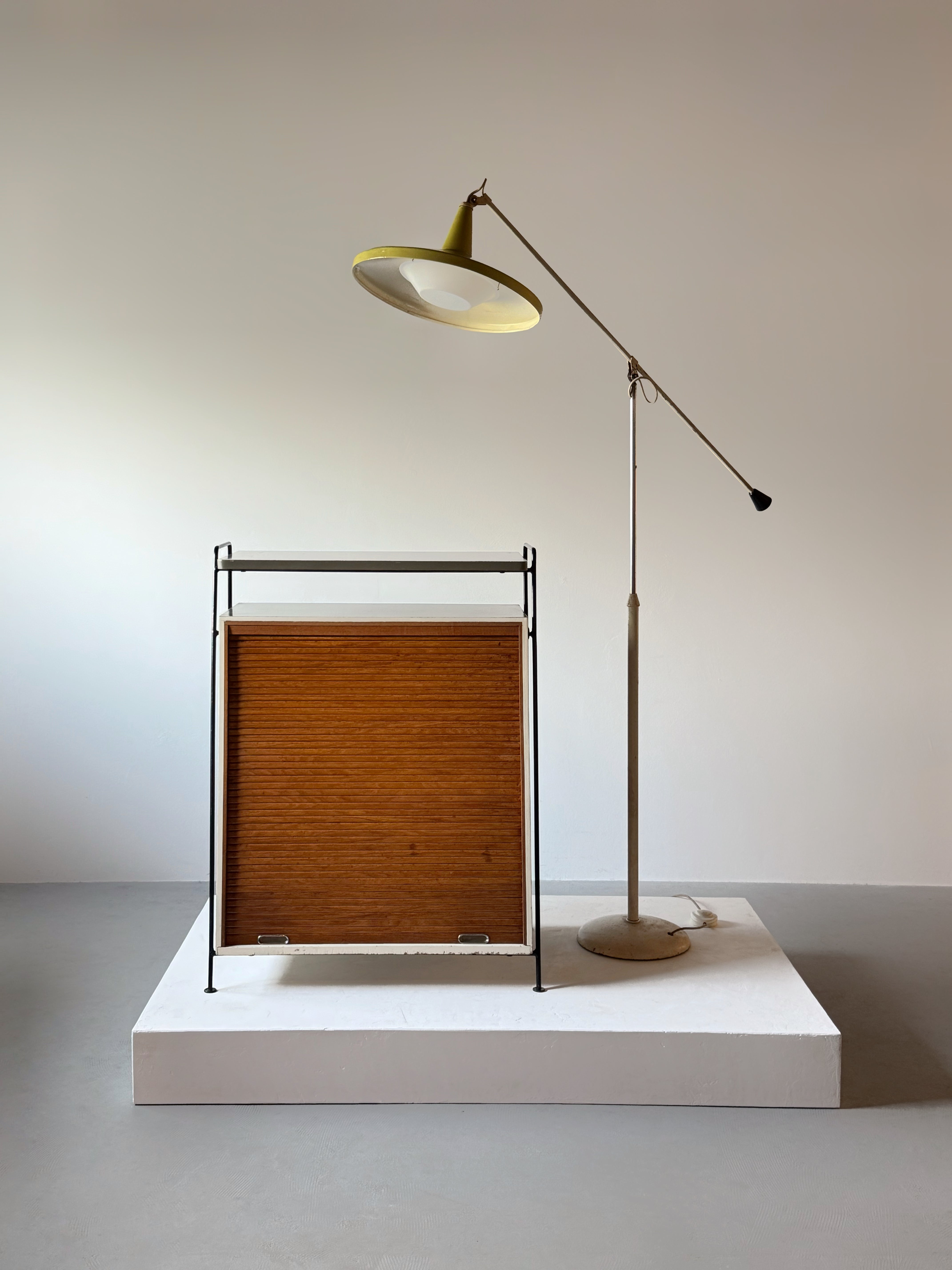 Mid century record storage cabinet with tambour door