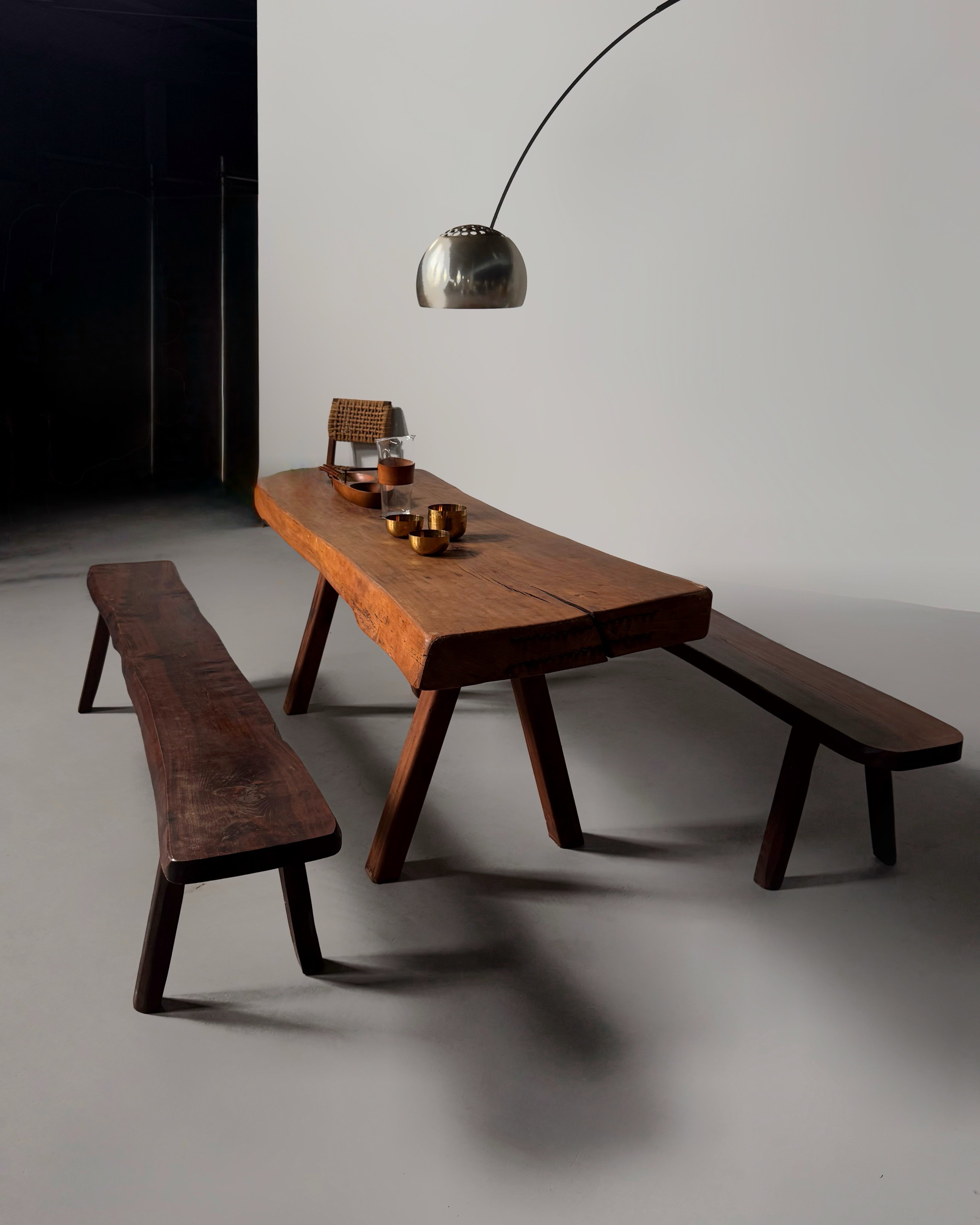 Handmade Oak brutalist table by Mobichalet, Belgium 1960s