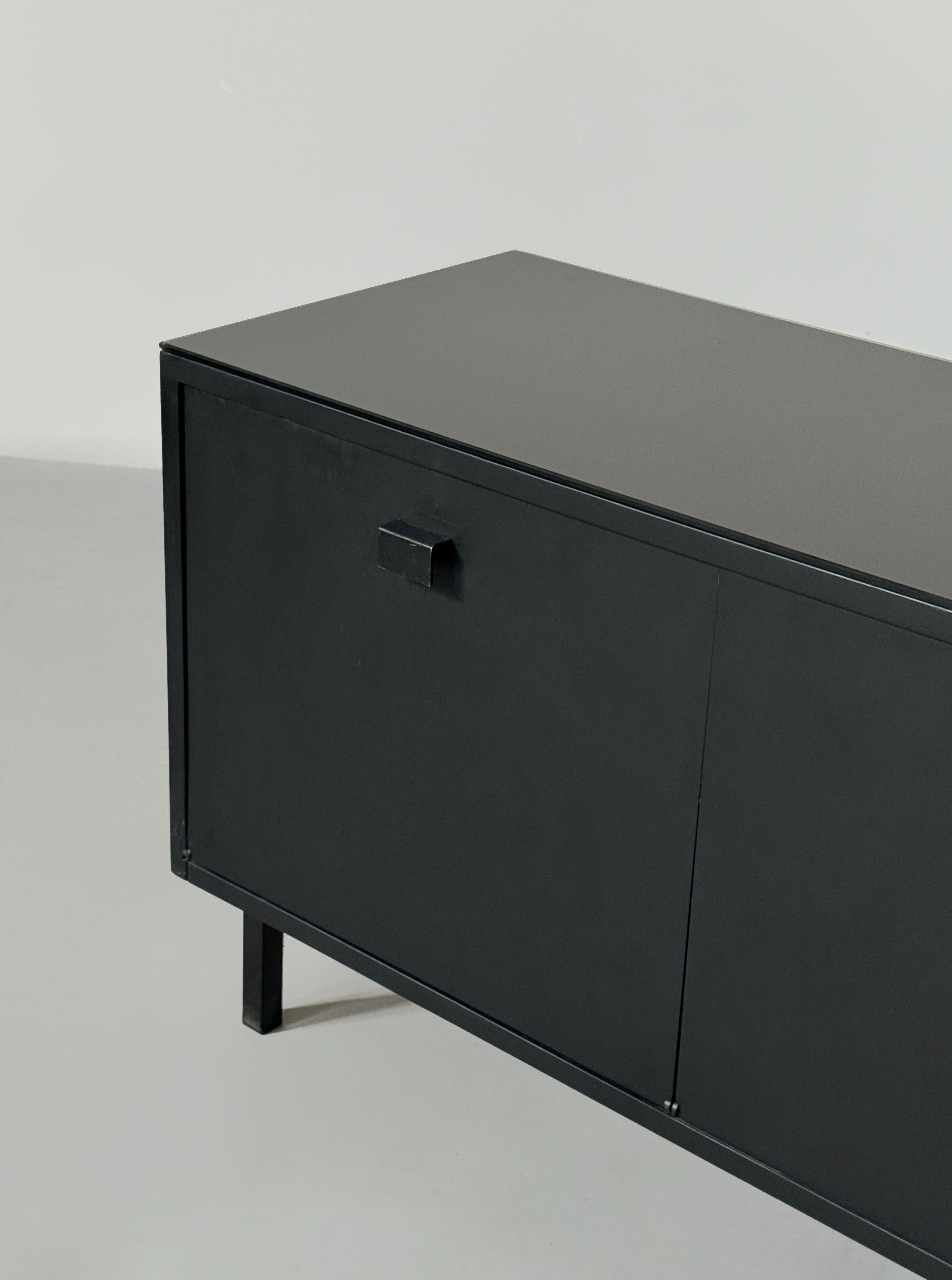 Mid-century French sideboard in teak and black glass top