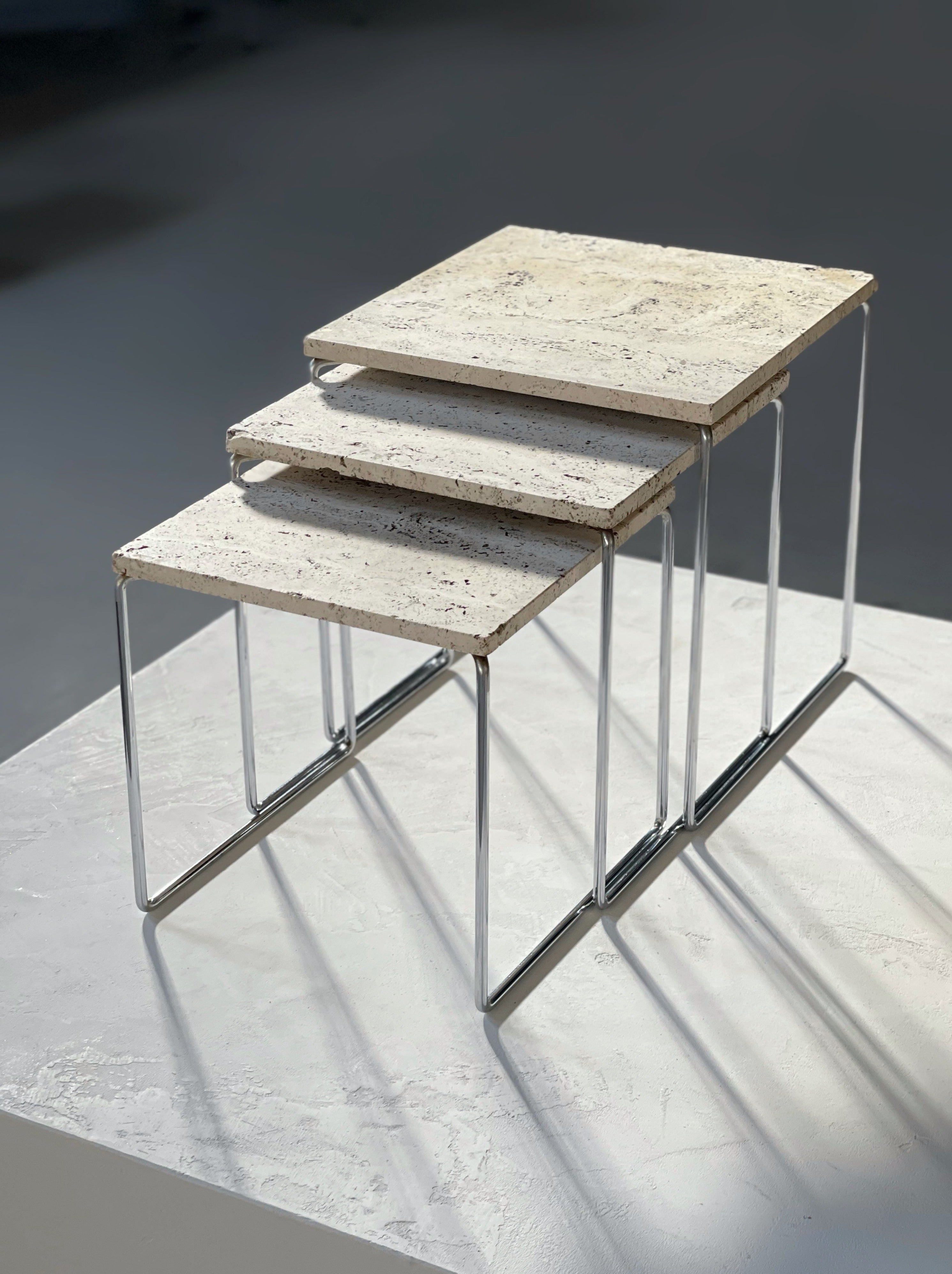 Set of 3 travertine nesting tables