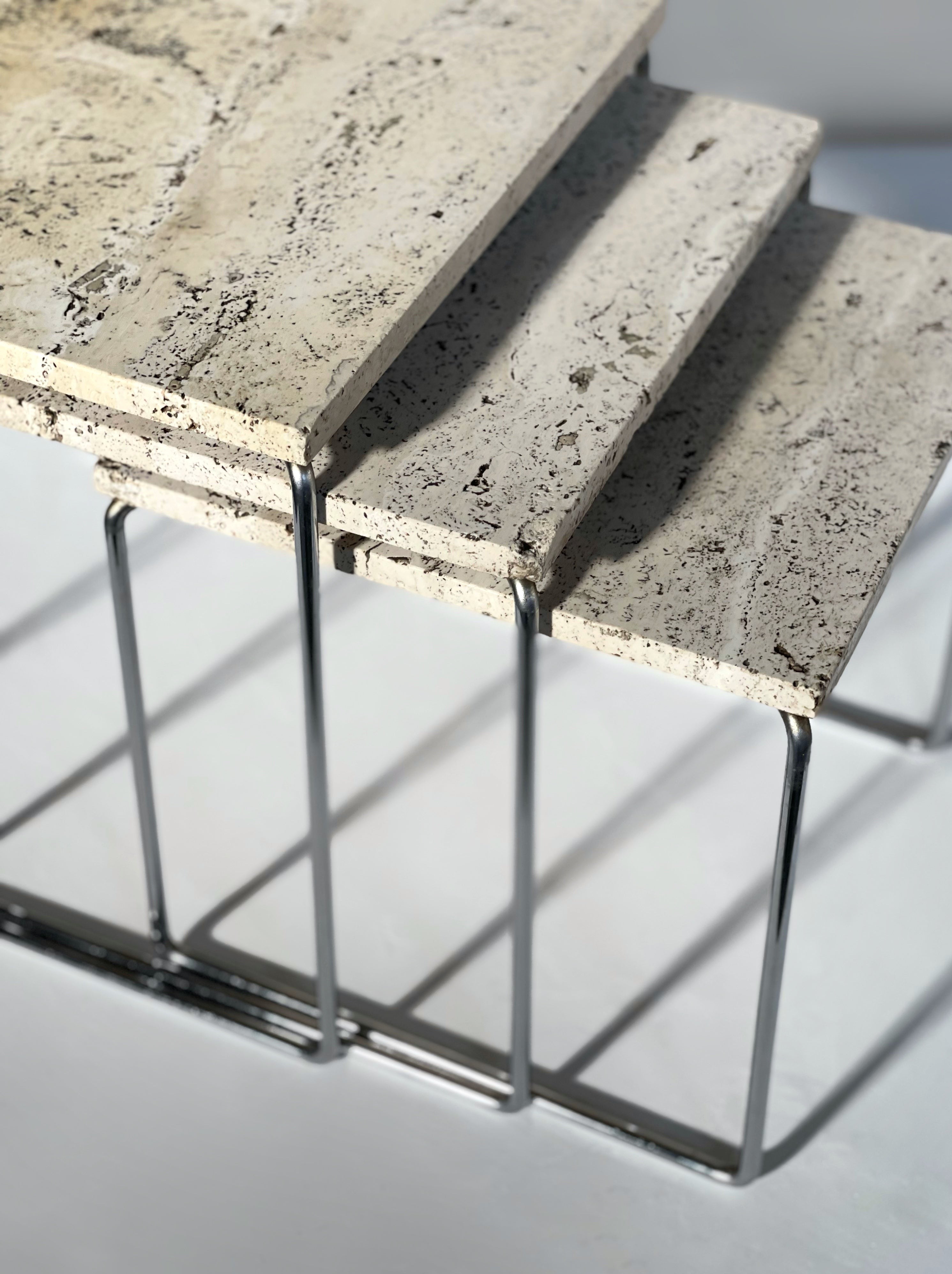 Set of 3 travertine nesting tables