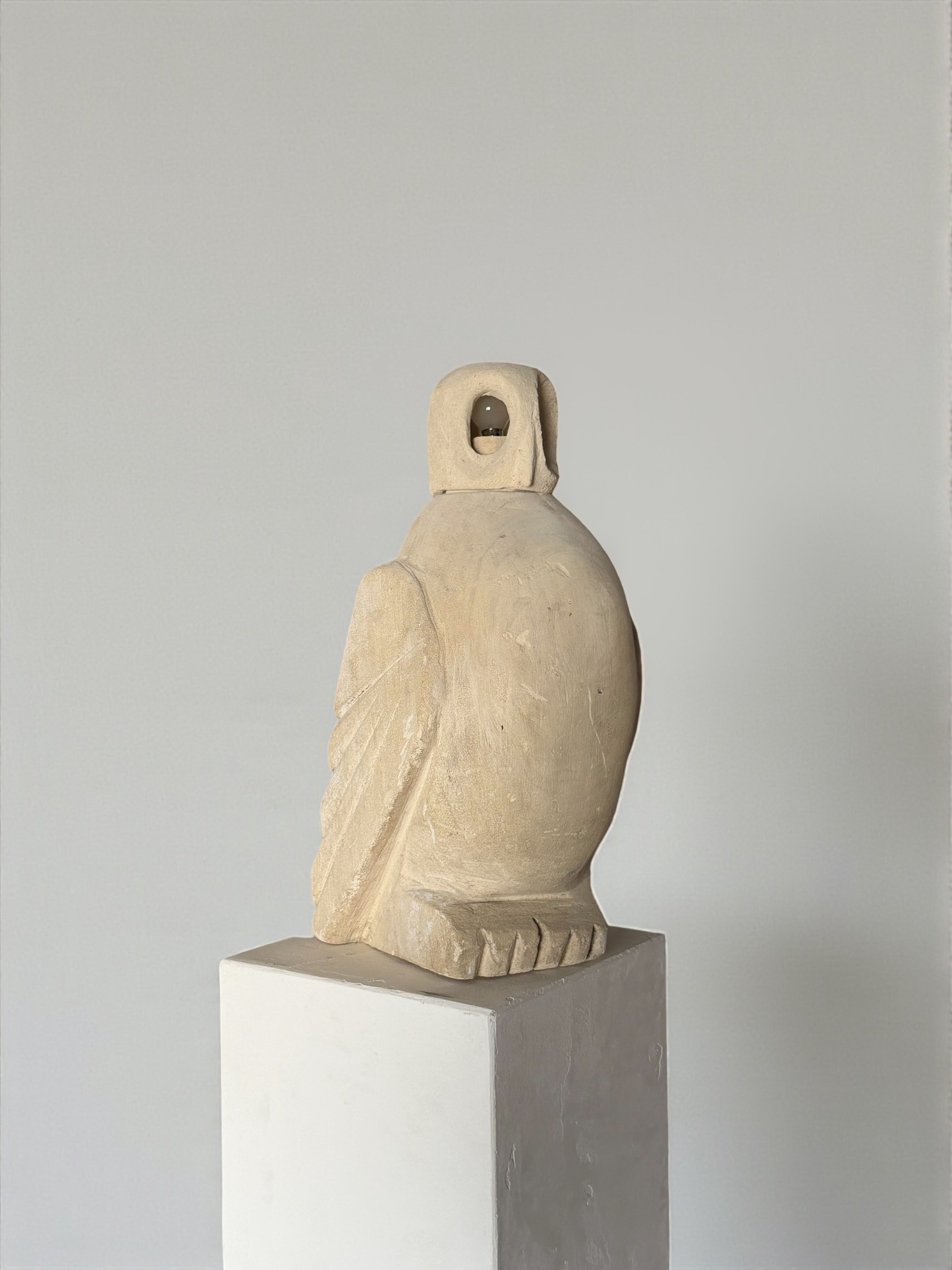 Limestone Owl Lamp, France 1970s