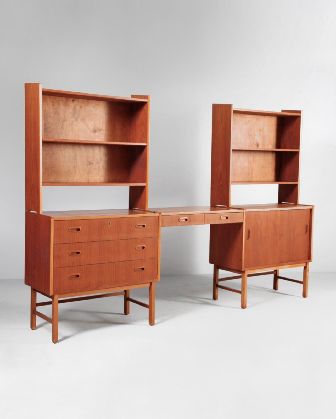 Swedish Bookcase system with desk in teak