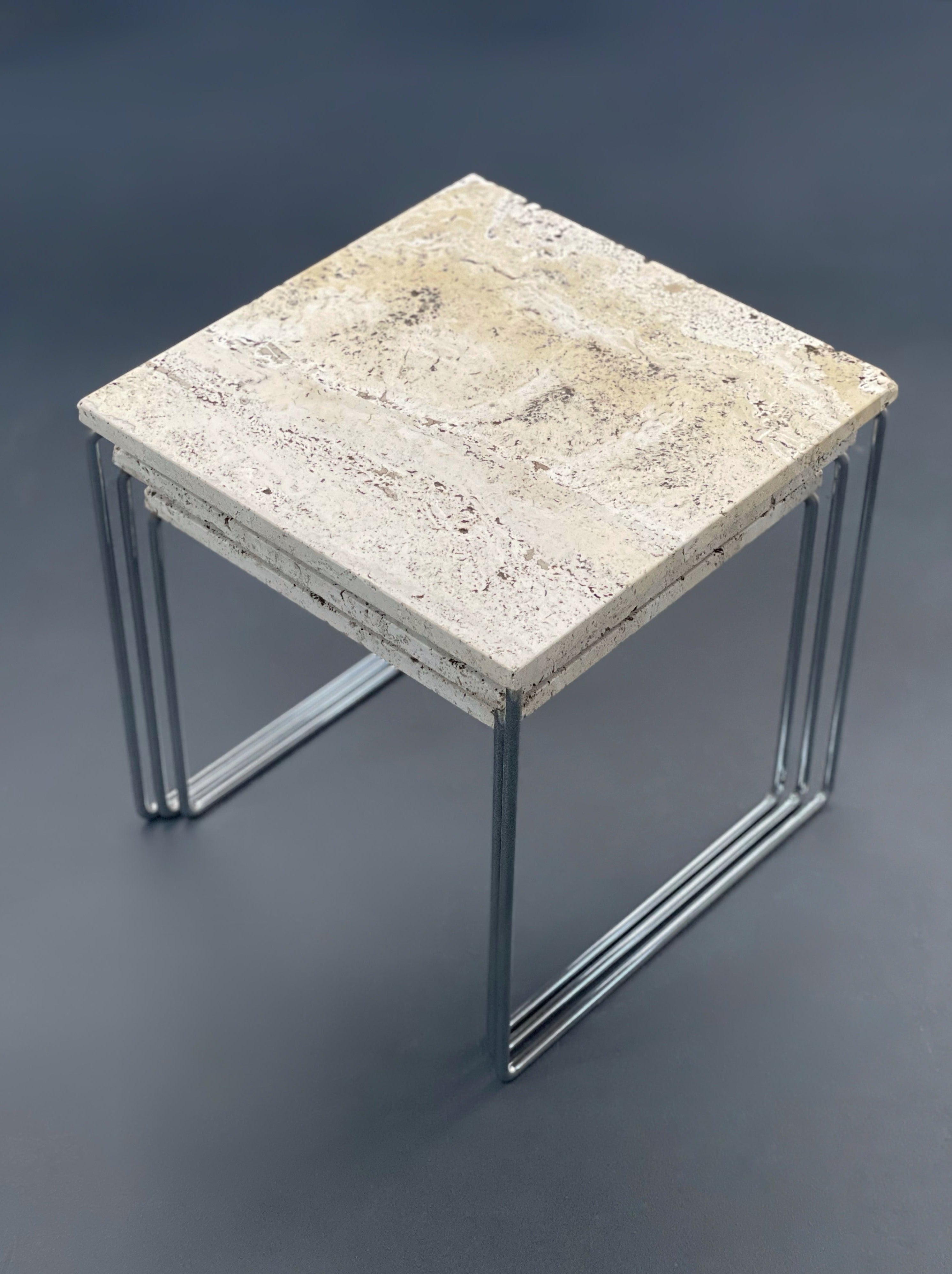 Set of 3 travertine nesting tables