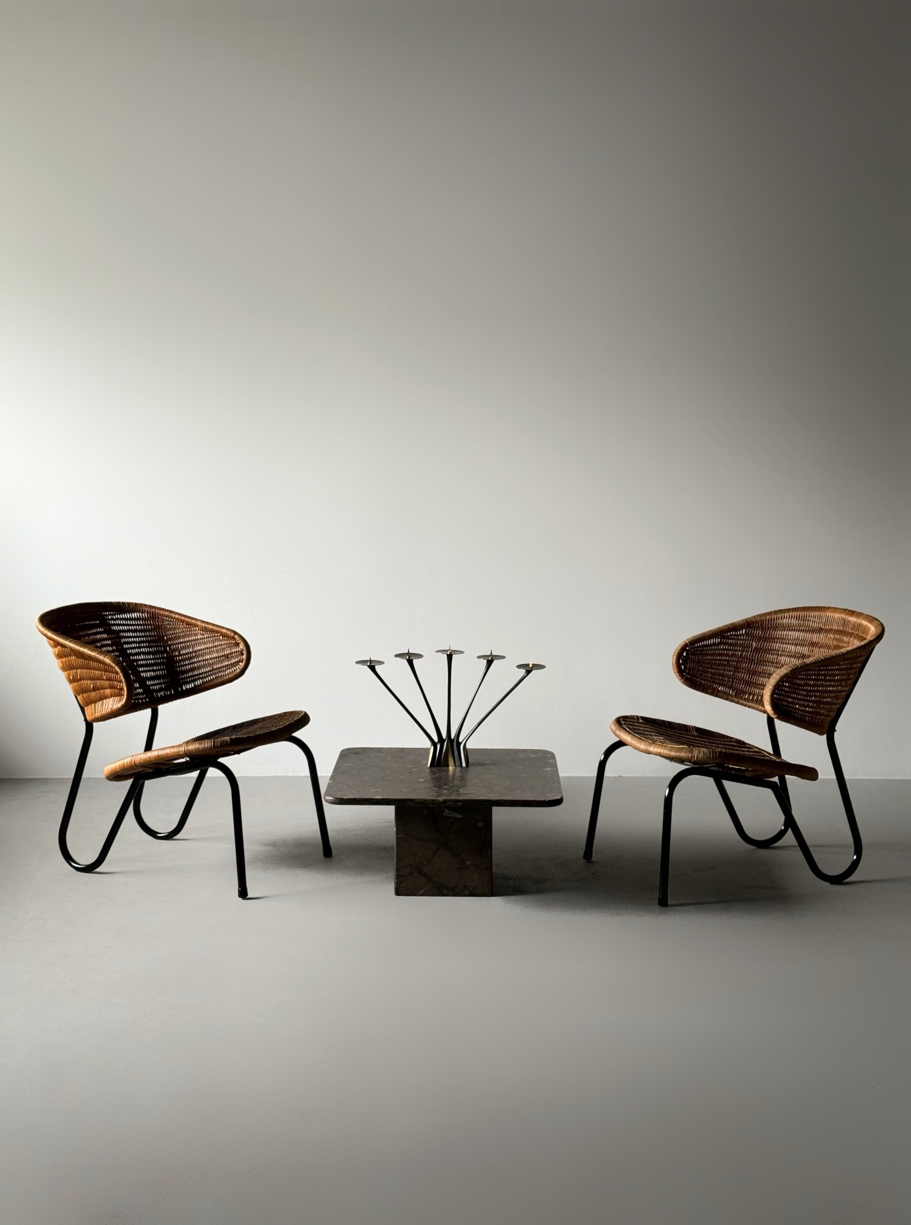 Set of 2 Easy Chair in Rattan by Dirk Van Slighted