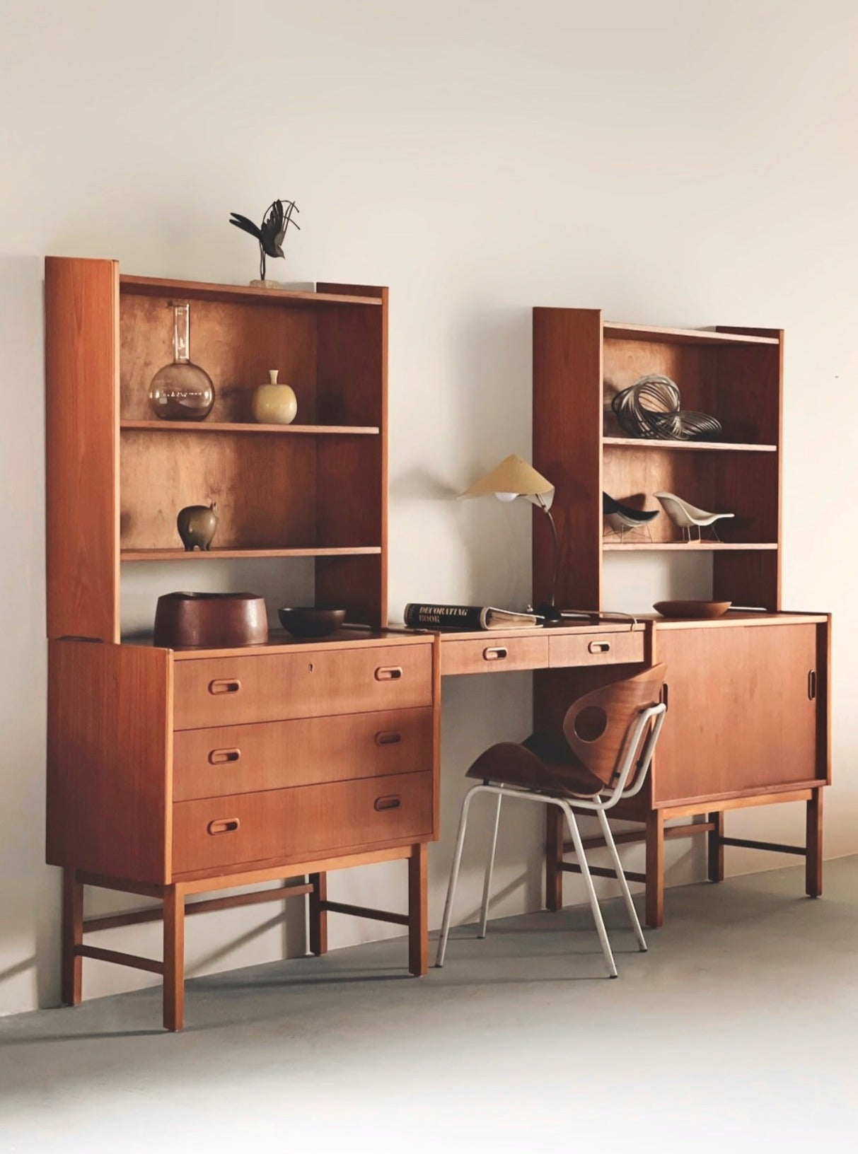 Swedish Bookcase system with desk in teak