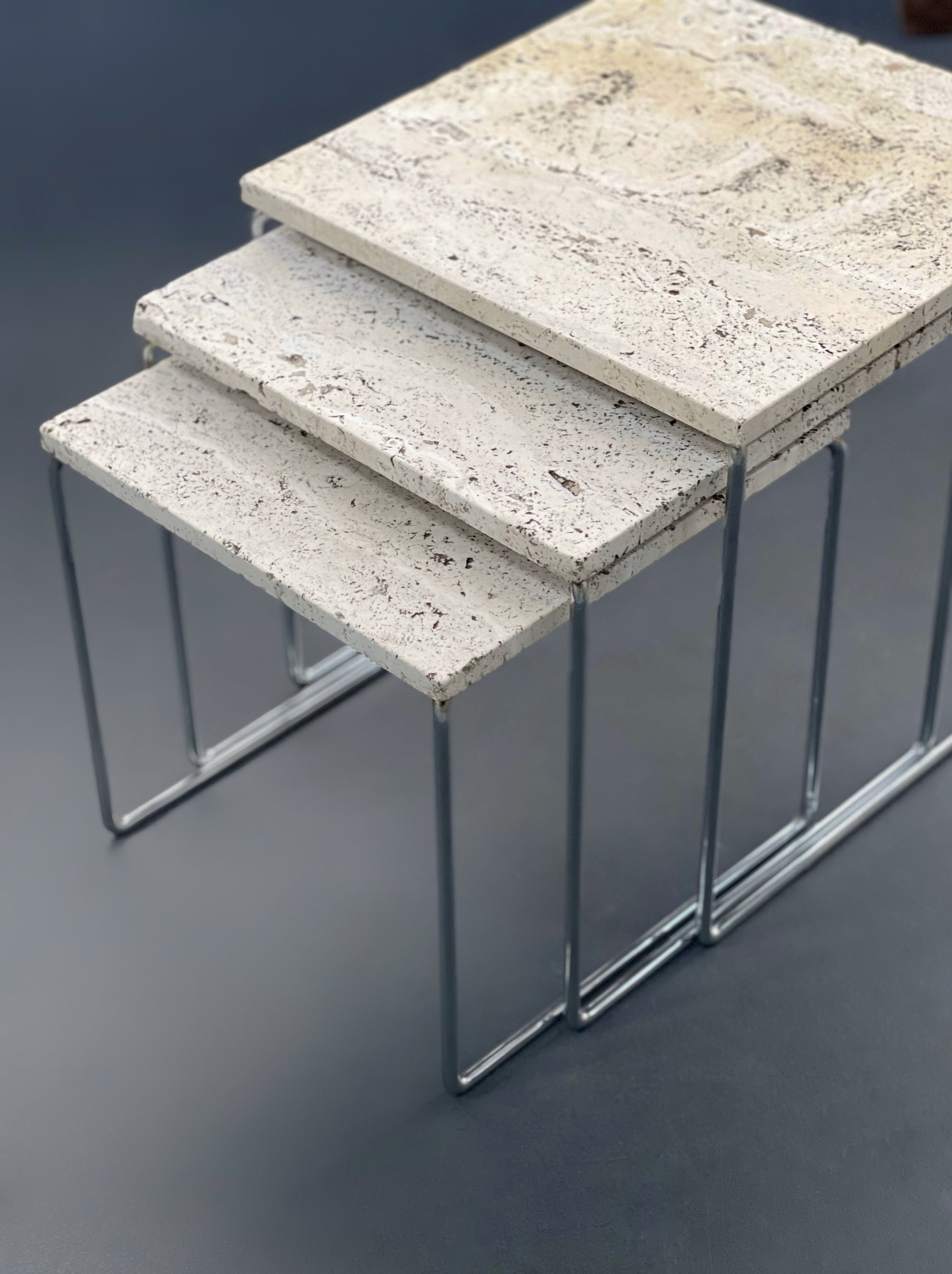 Set of 3 travertine nesting tables