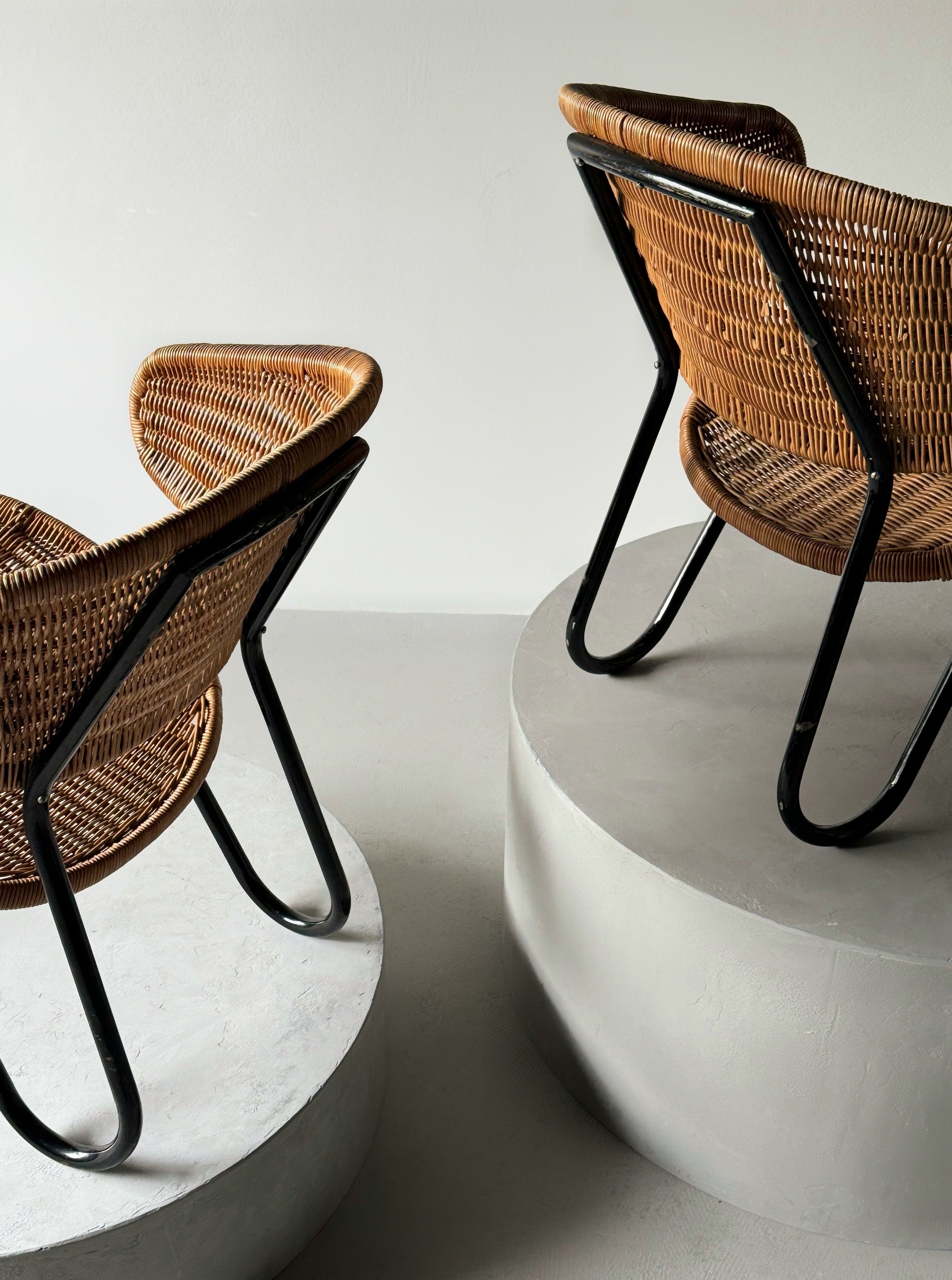 Set of 2 Easy Chair in Rattan by Dirk Van Slighted