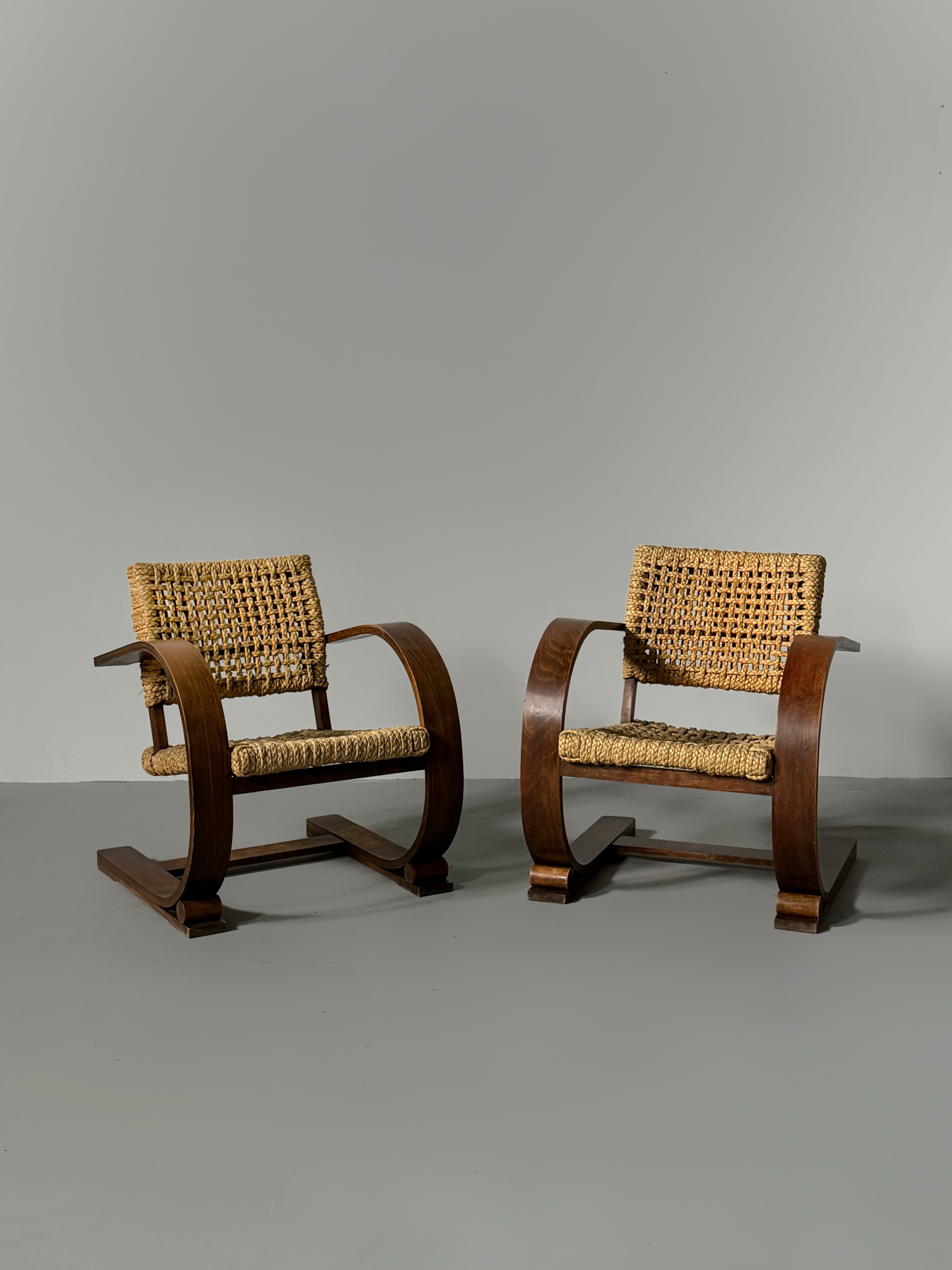 Rope Lounge Chair by Adrien Audoux & Frida Minet for Vibo Vesoul, France, 1940s