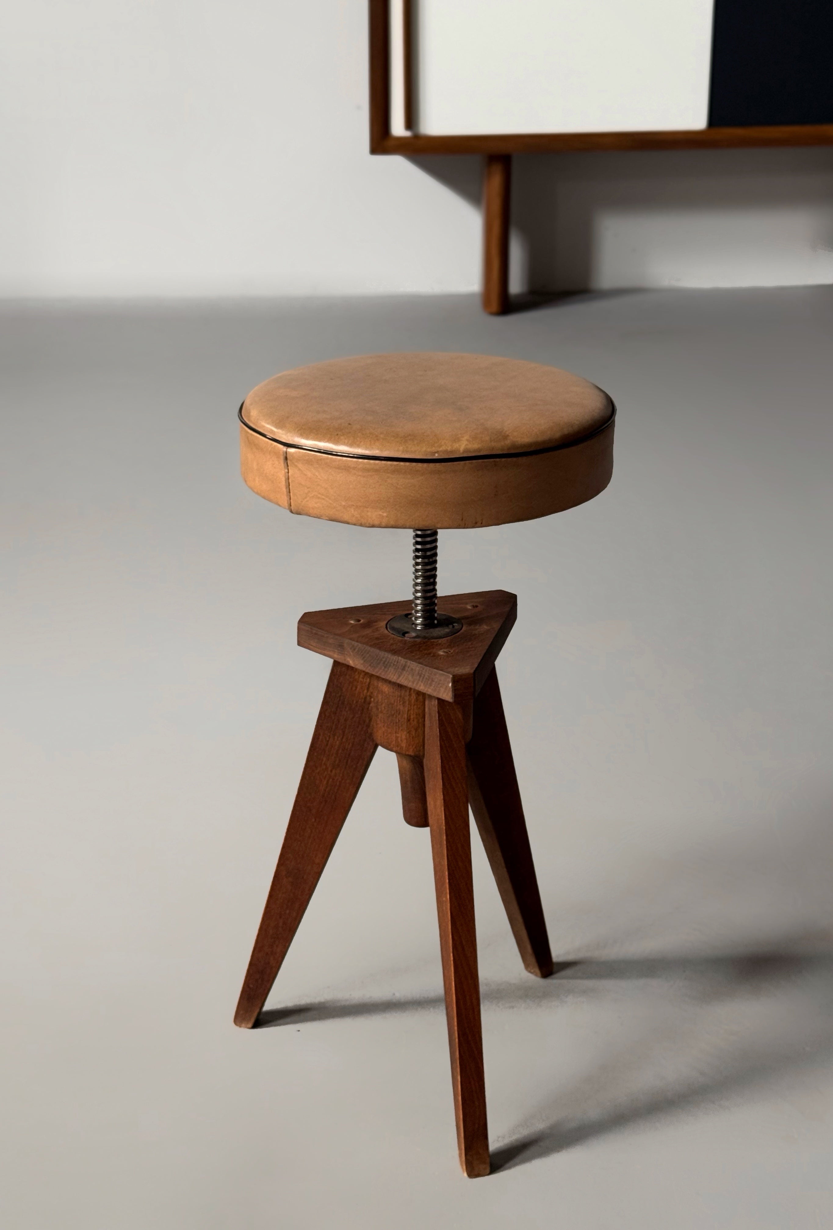 Tripod Adjustable Stool, France 1950s