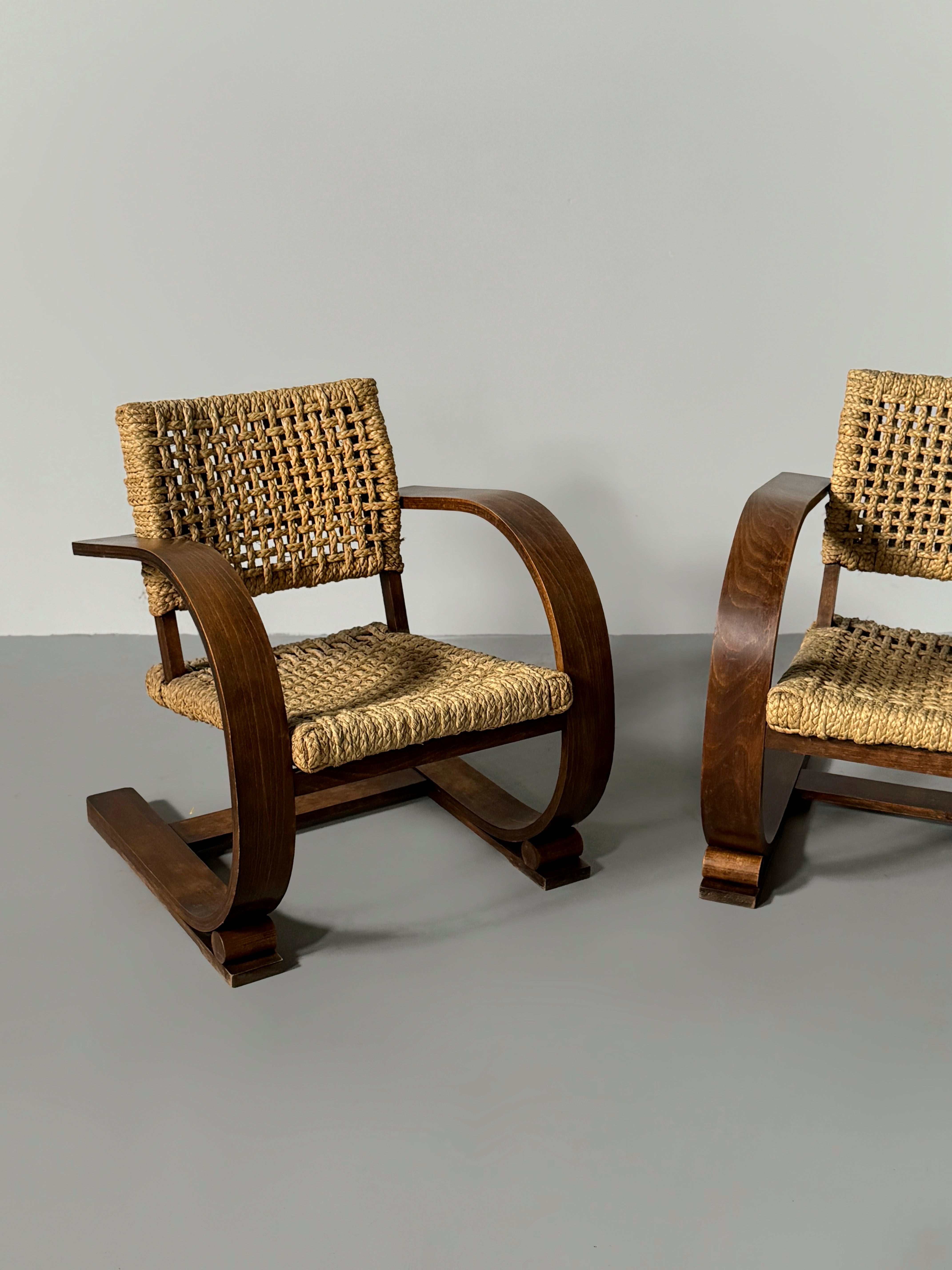 Rope Lounge Chair by Adrien Audoux & Frida Minet for Vibo Vesoul, France, 1940s