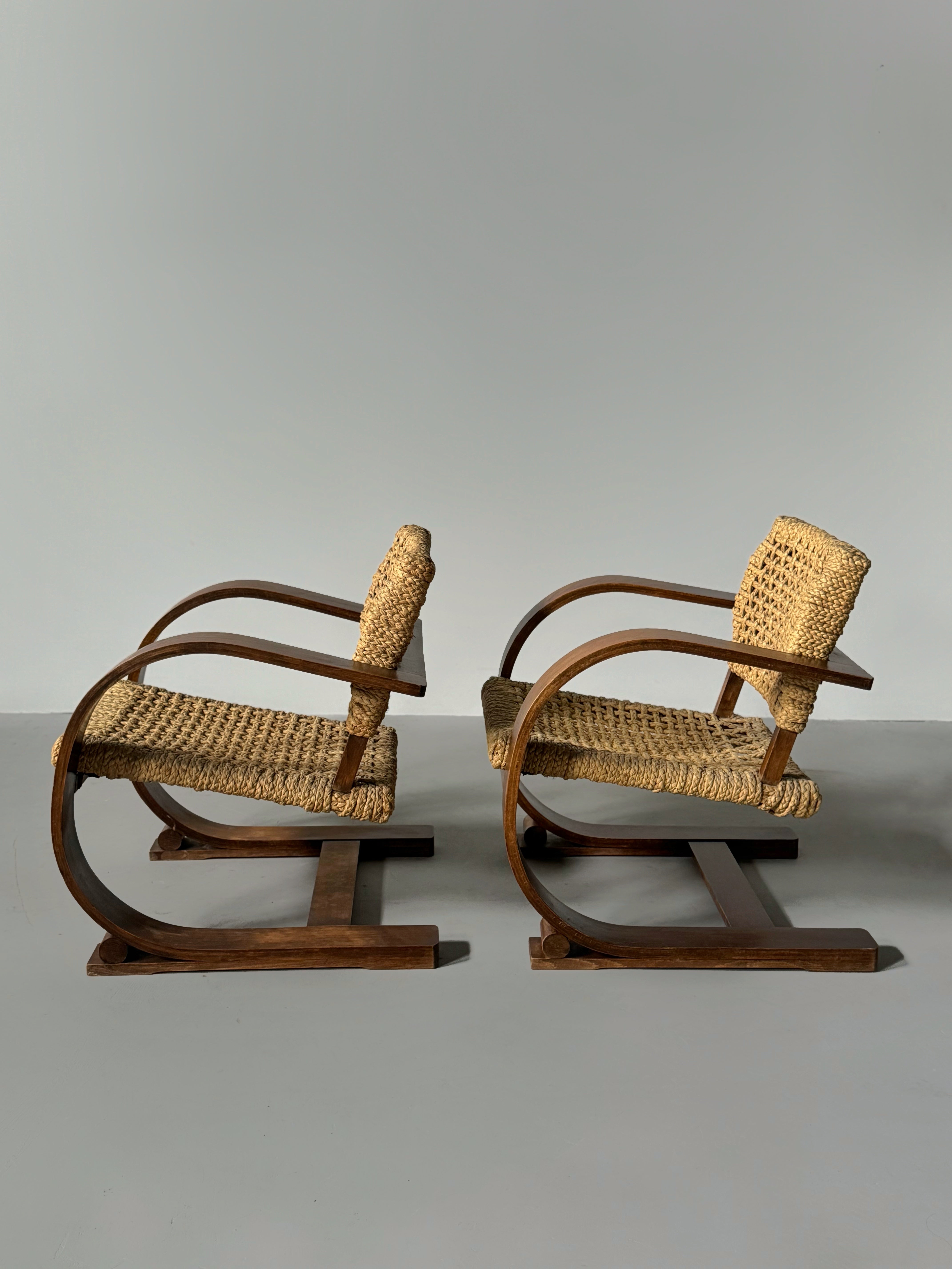 Rope Lounge Chair by Adrien Audoux & Frida Minet for Vibo Vesoul, France, 1940s