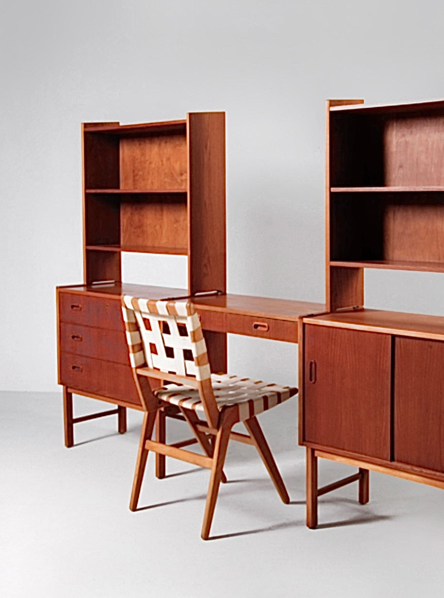 Swedish Bookcase system with desk in teak
