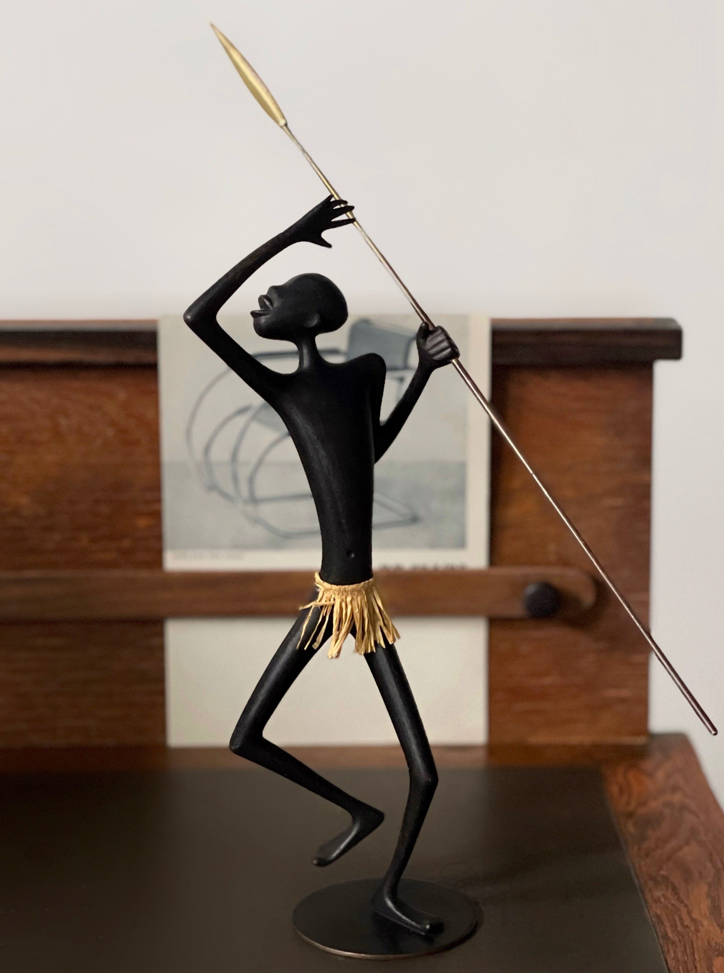 African Warrior Bronze and Brass Sculpture by Karl Hagenauer