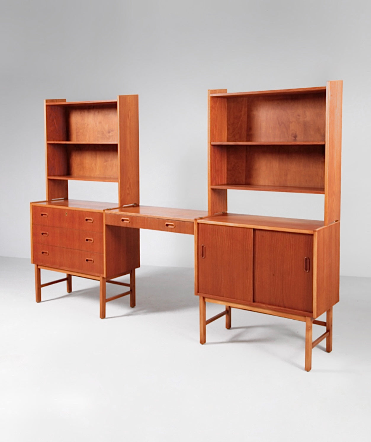 Swedish Bookcase system with desk in teak