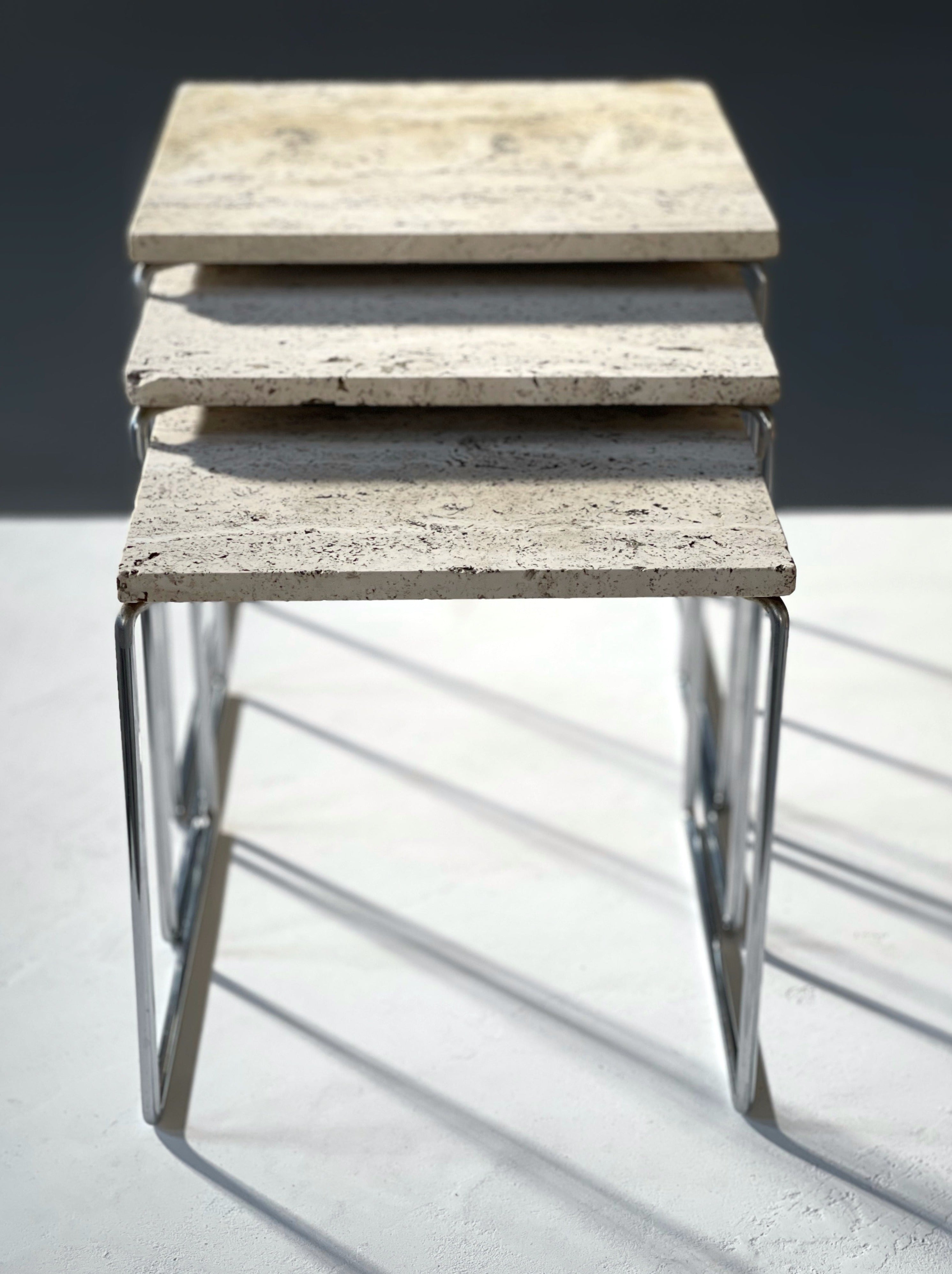 Set of 3 travertine nesting tables