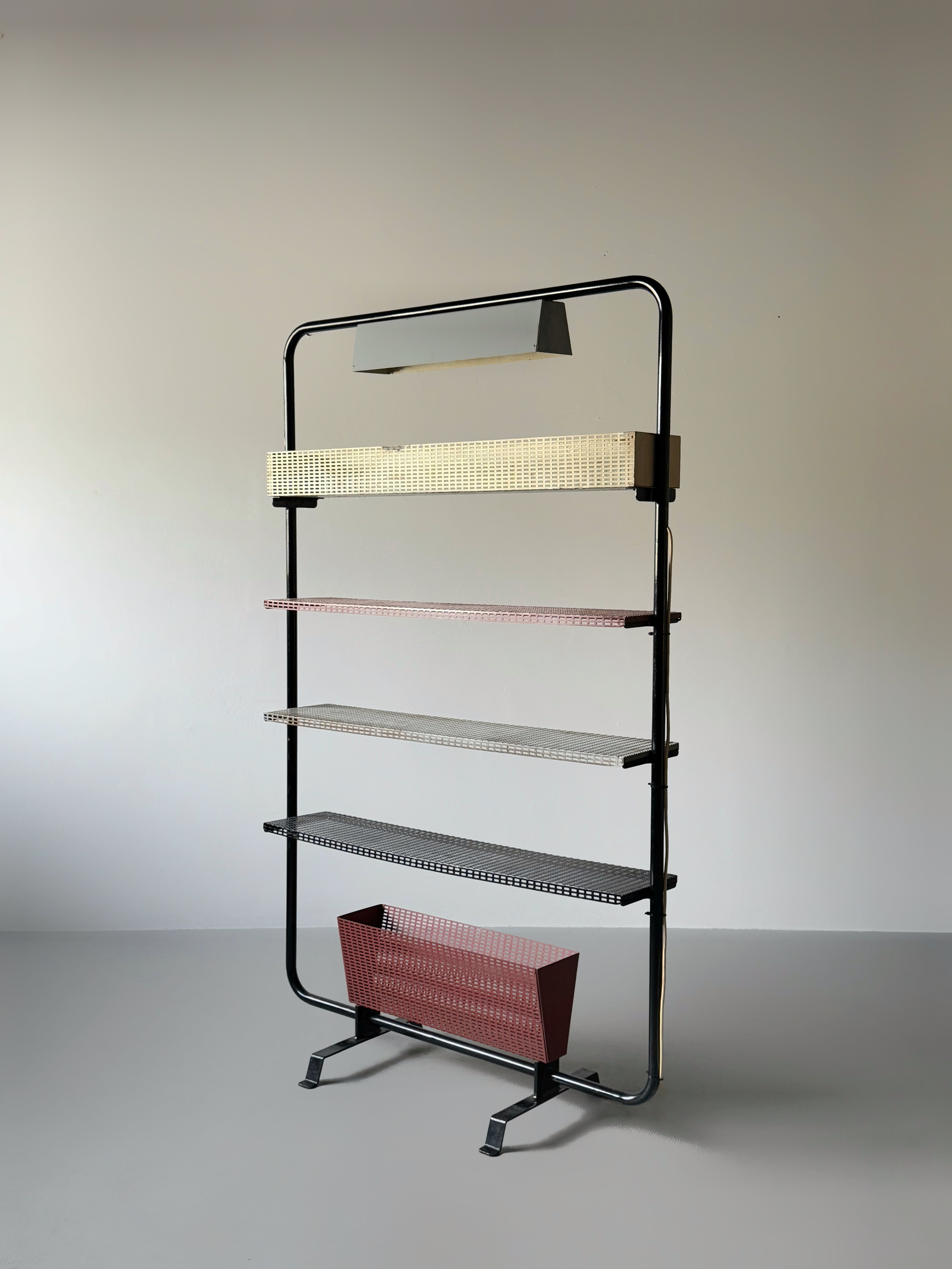 Freestanding Shelving Unit with Lamp 1960s