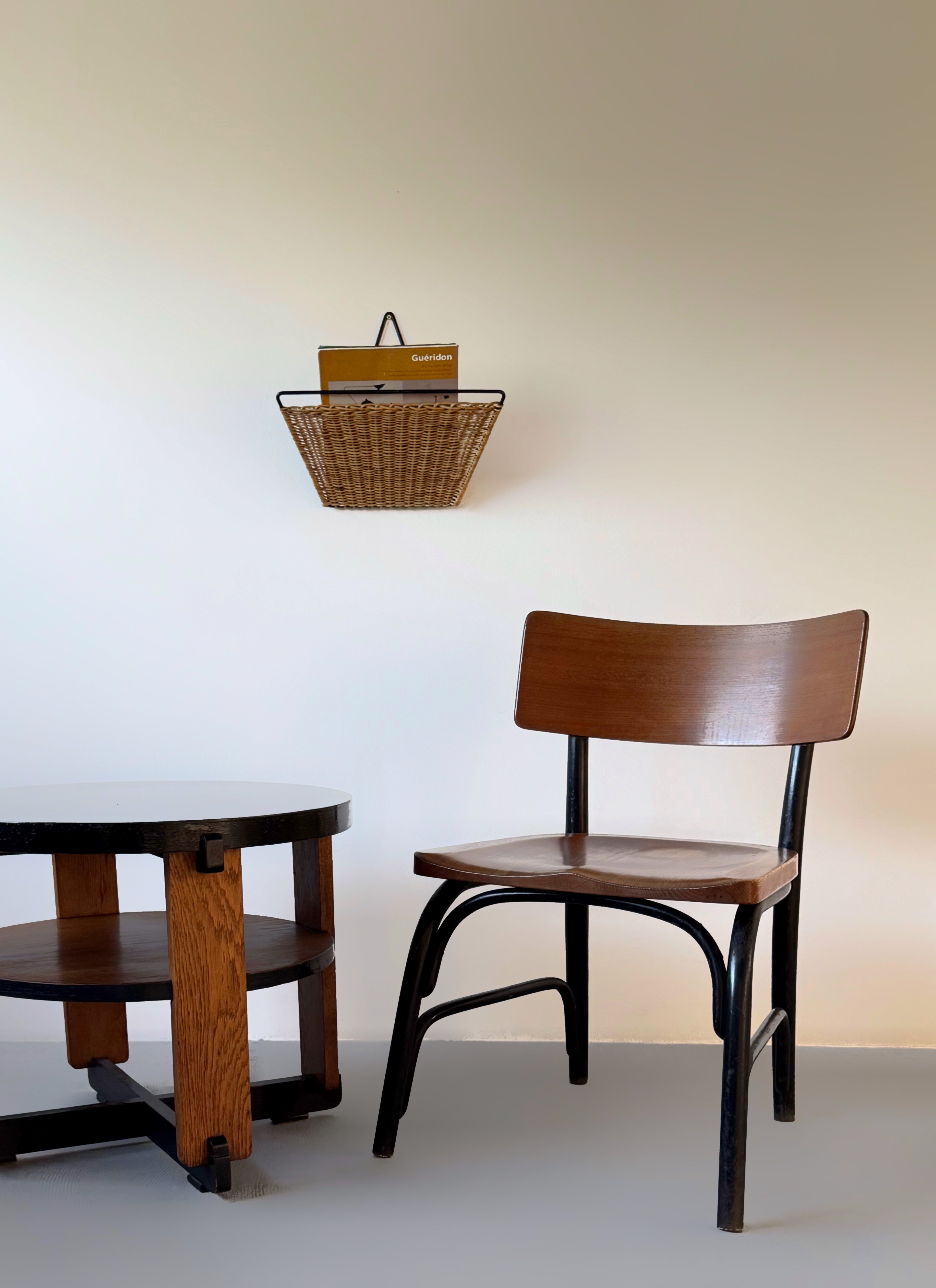 French Wicker and Iron Wall Magazine Rack