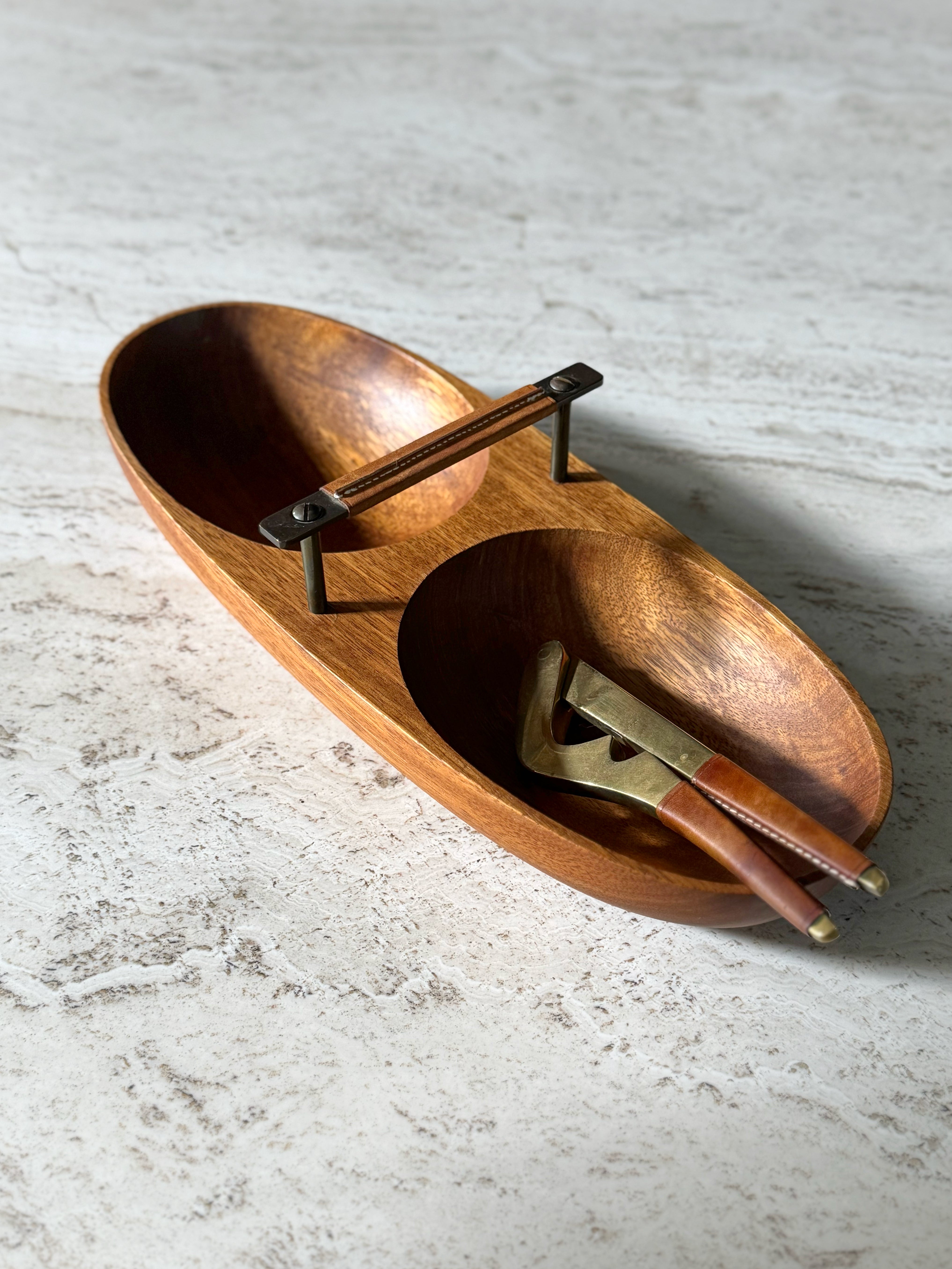 Large Bowl Model 451 and Nutcracker with Leather Handles, 1950s Vienna, Austria