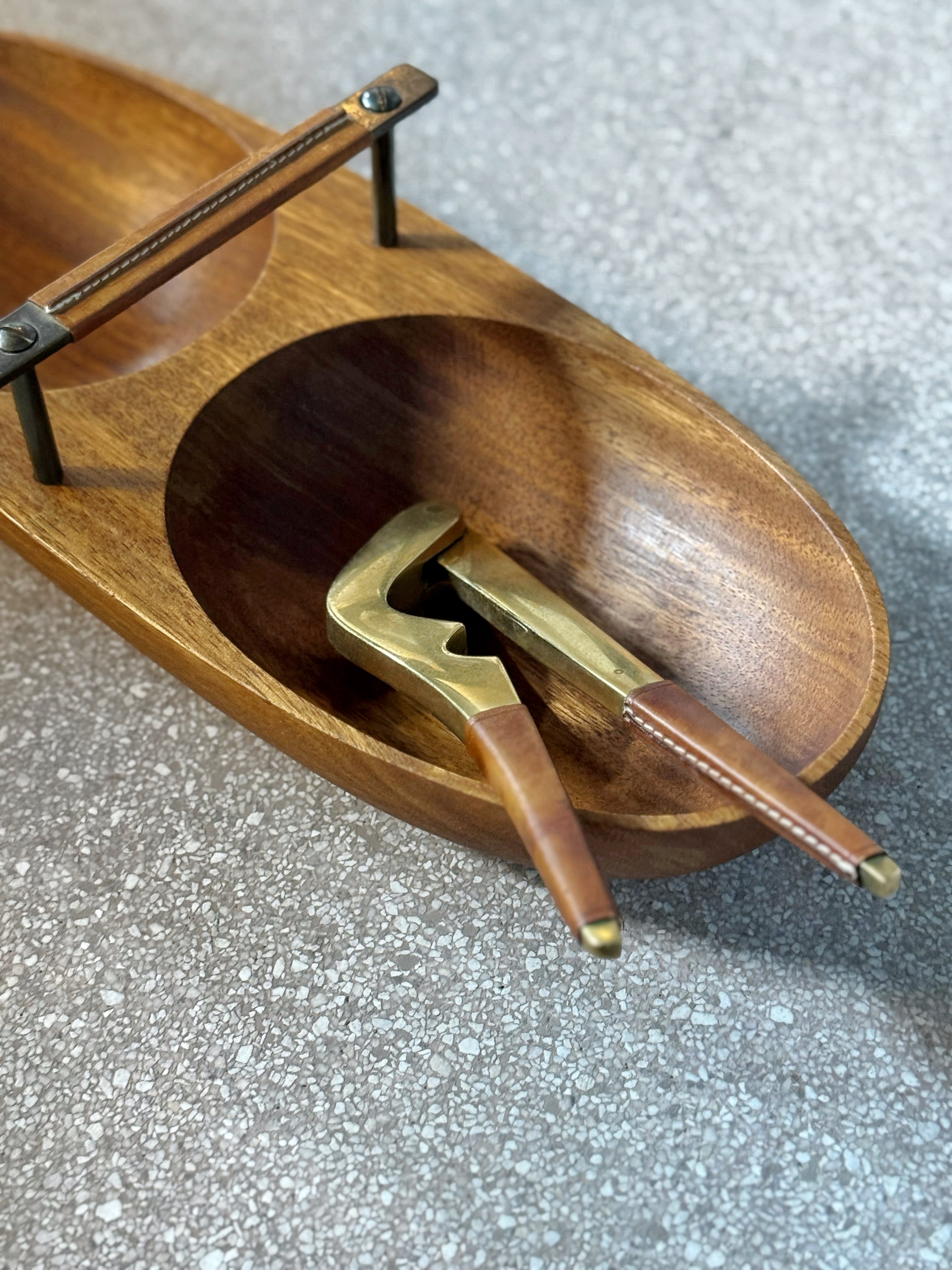 Large Bowl Model 451 and Nutcracker with Leather Handles, 1950s Vienna, Austria