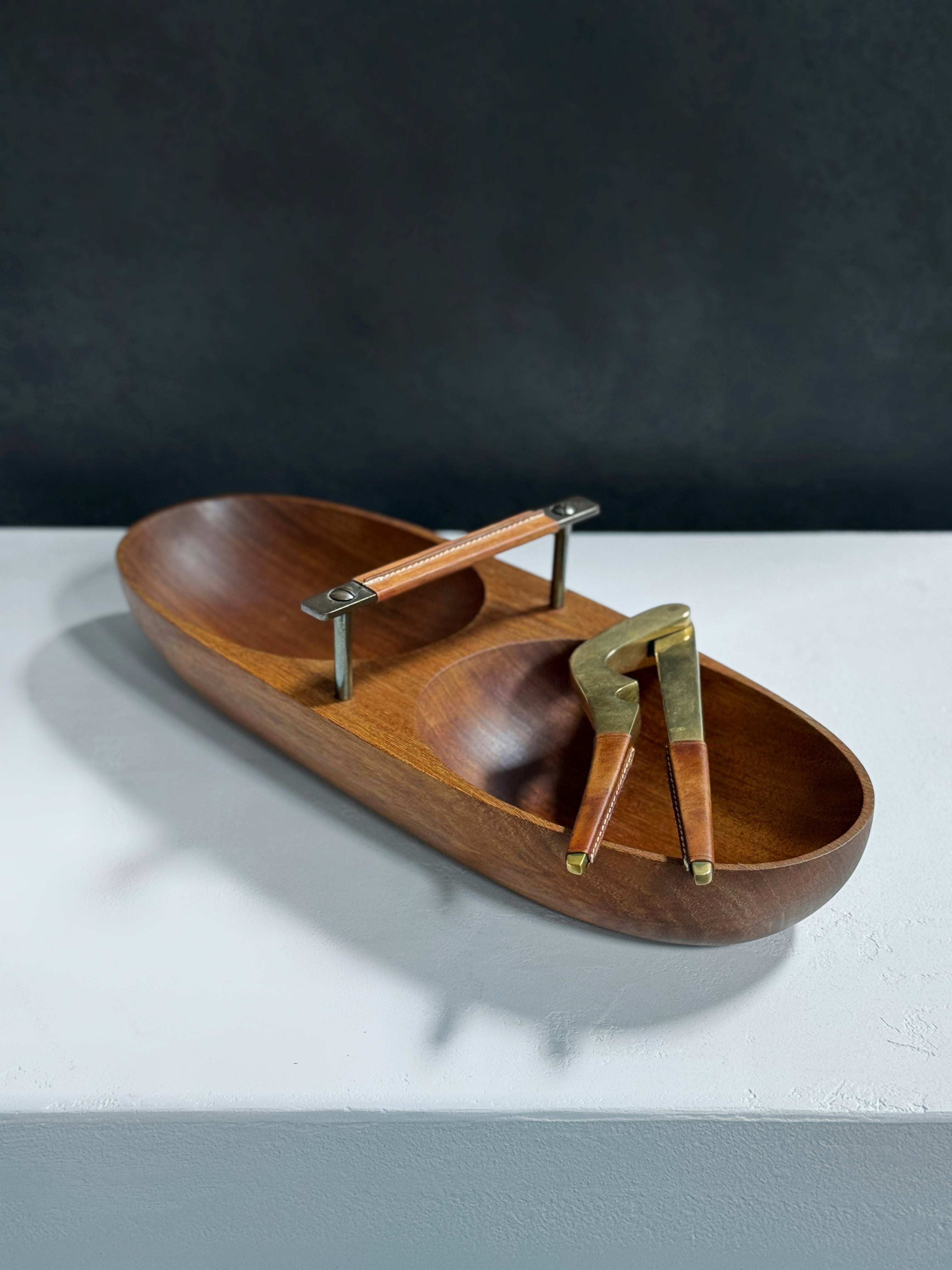 Large Bowl Model 451 and Nutcracker with Leather Handles, 1950s Vienna, Austria