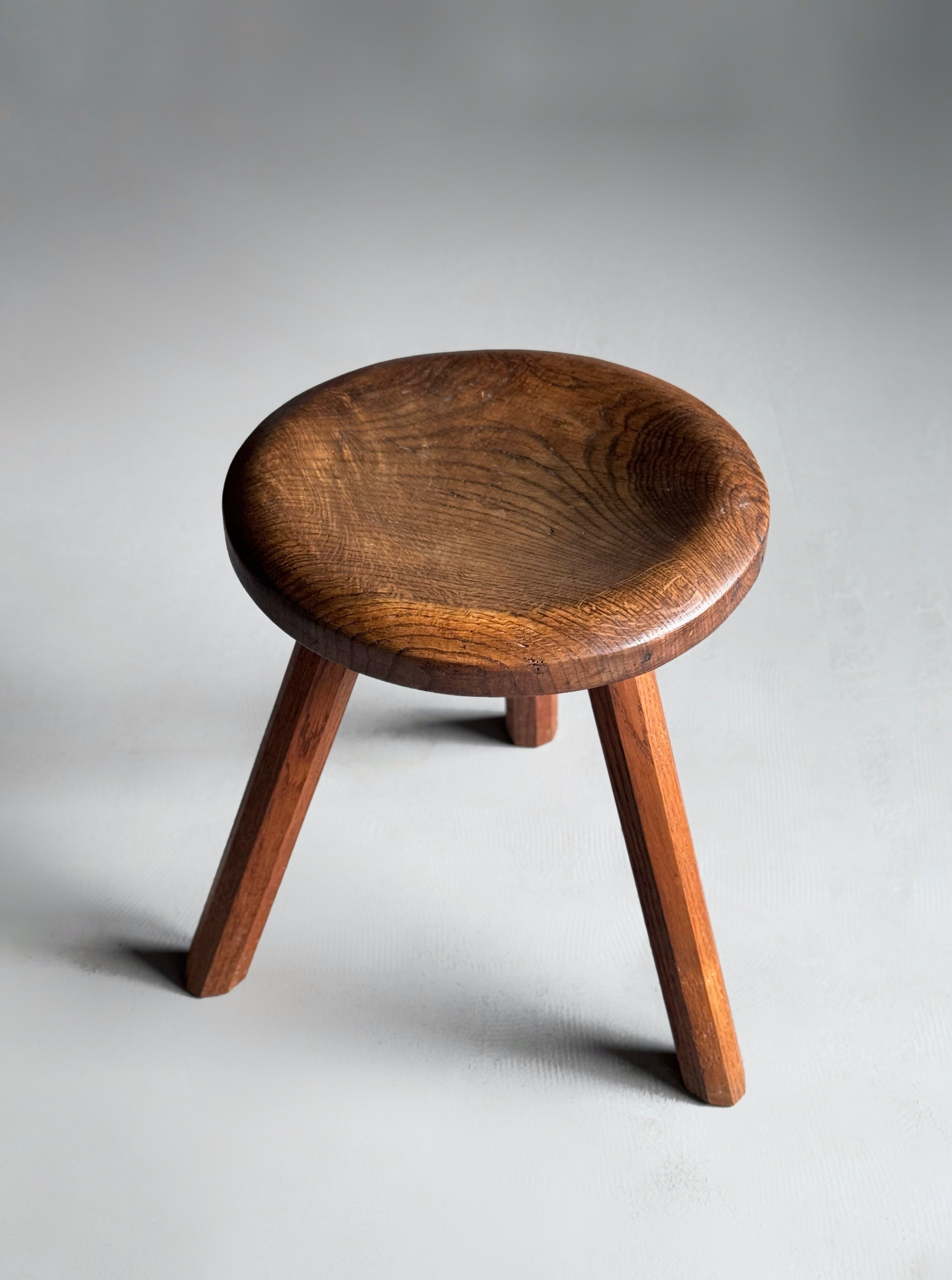 Danish Brutalist Wooden Tripod Stool