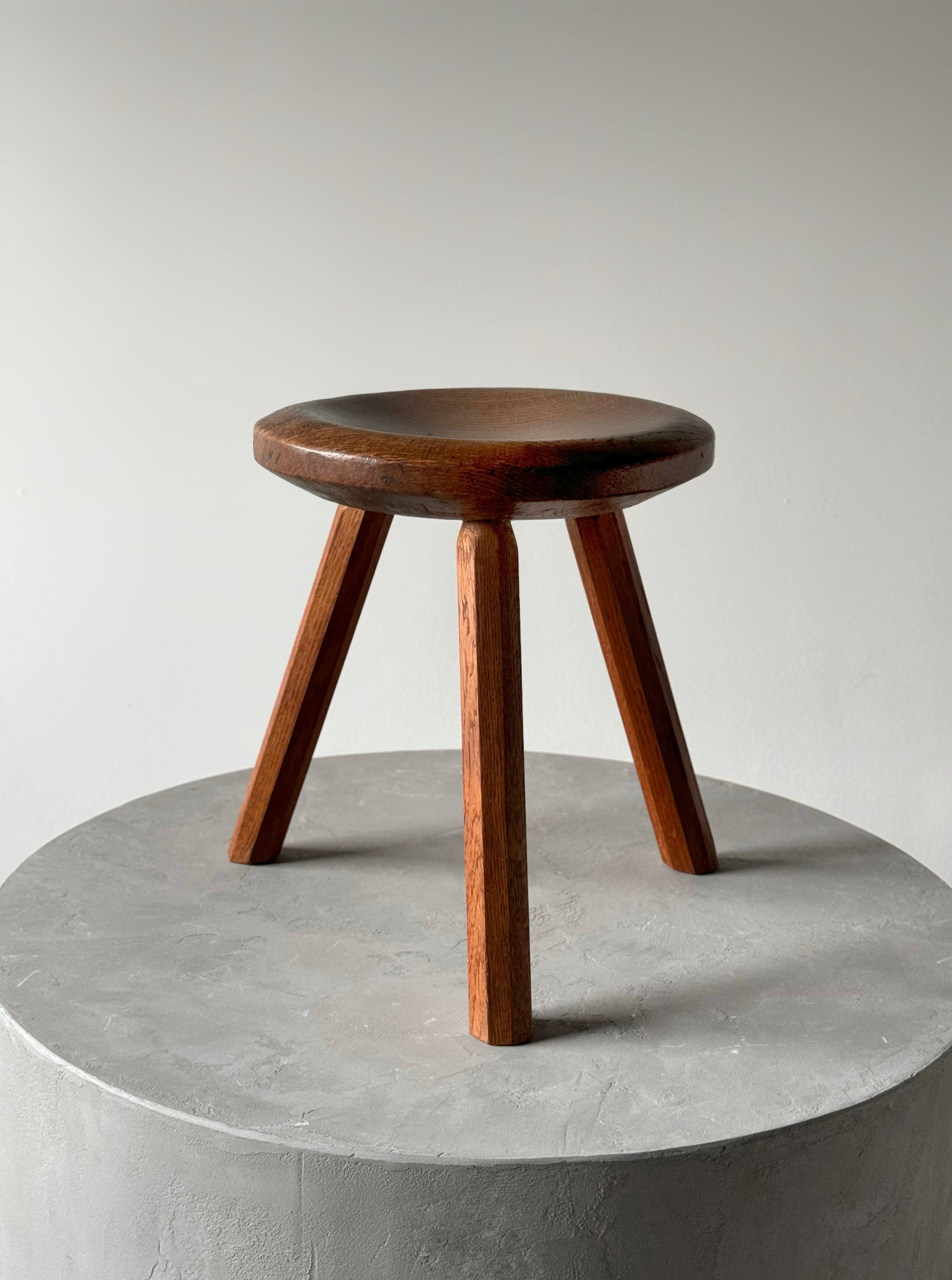 Danish Brutalist Wooden Tripod Stool
