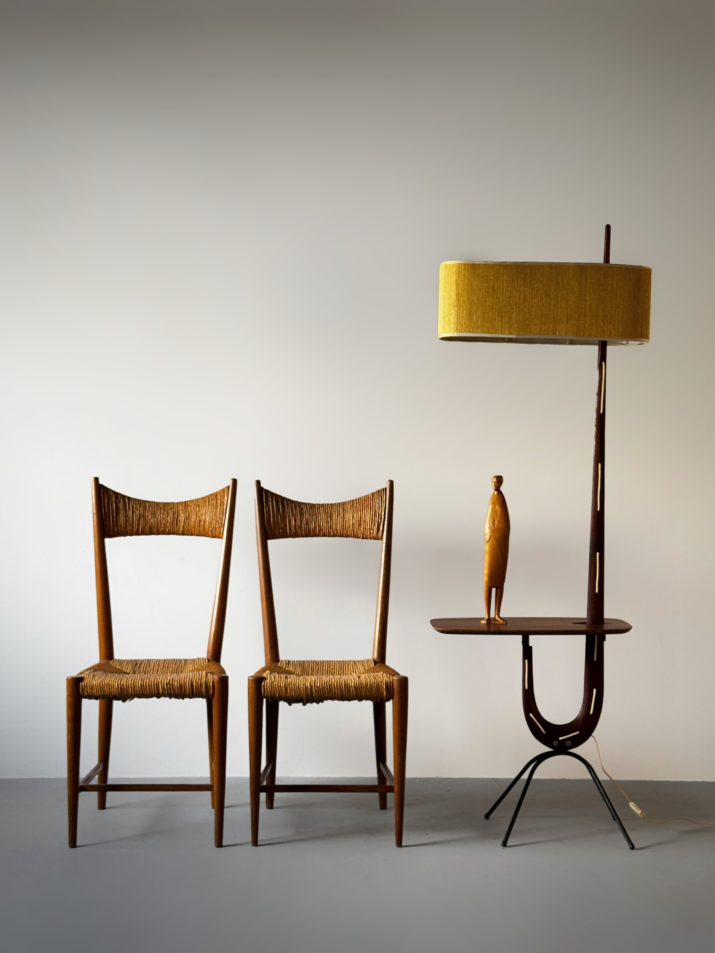 French Dining Chairs in Straw and Oak 1960