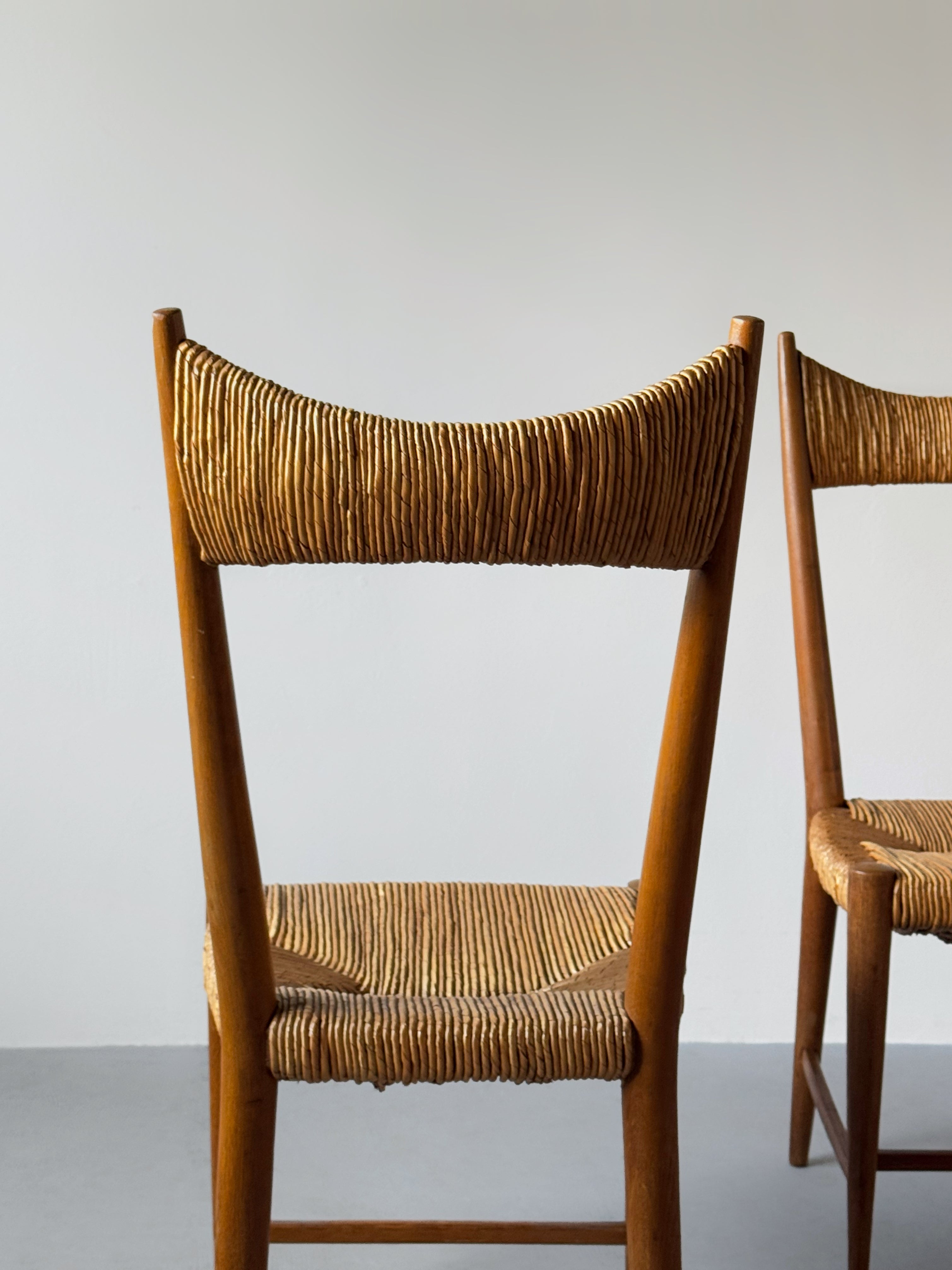 French Dining Chairs in Straw and Oak 1960