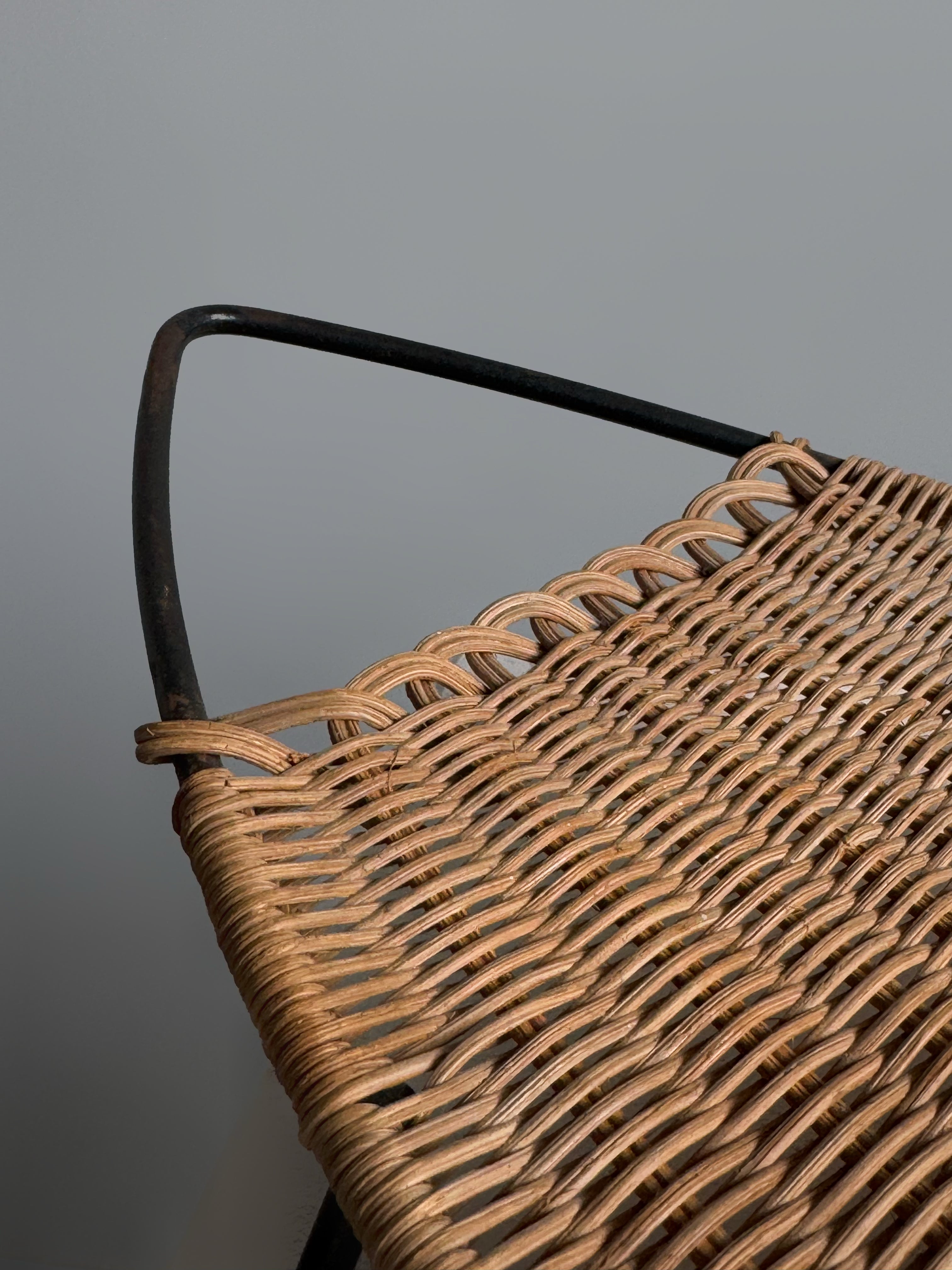 Vintage Wicker and Metal Serving Tray 1960s