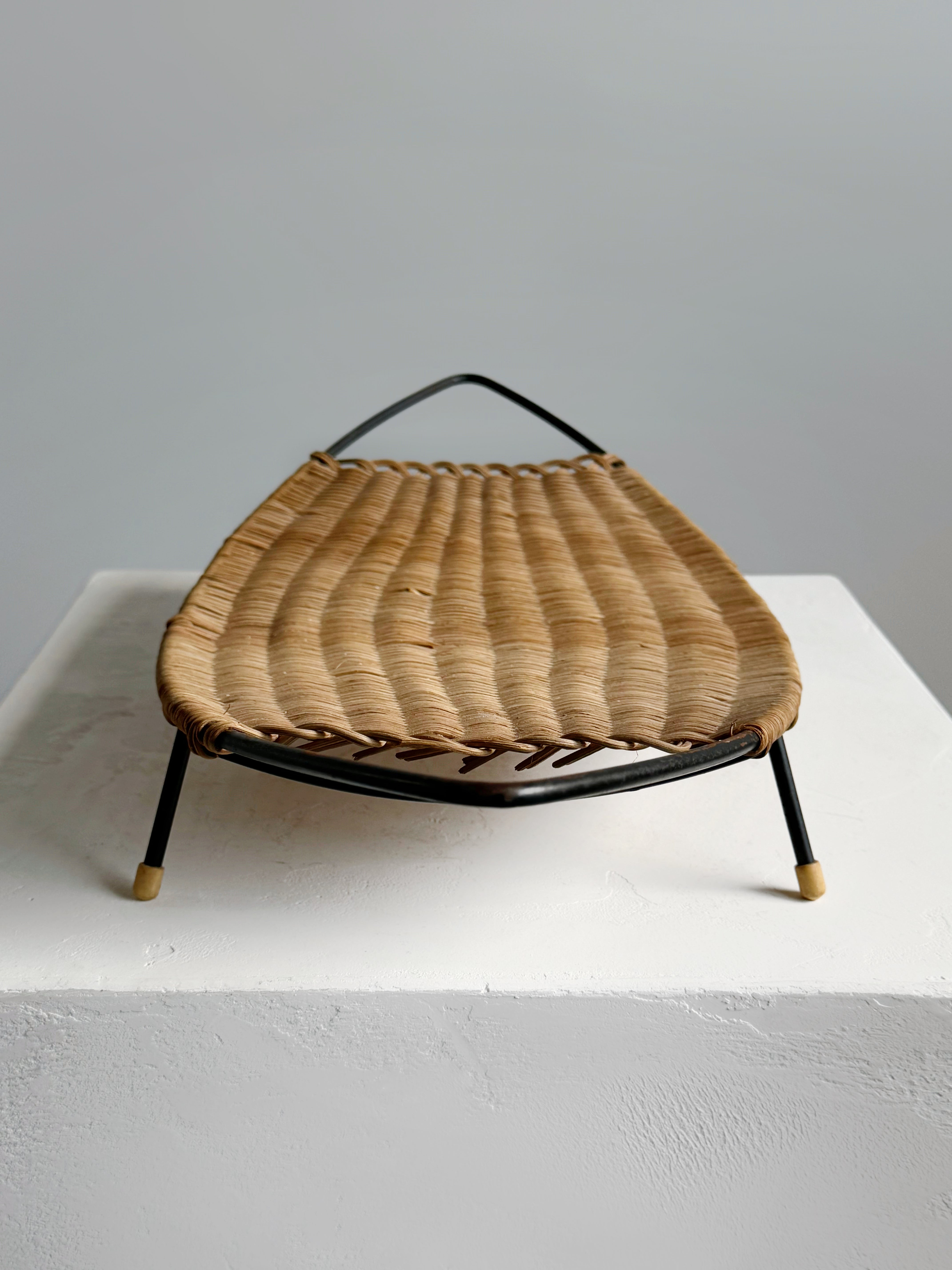 Vintage Wicker and Metal Serving Tray 1960s