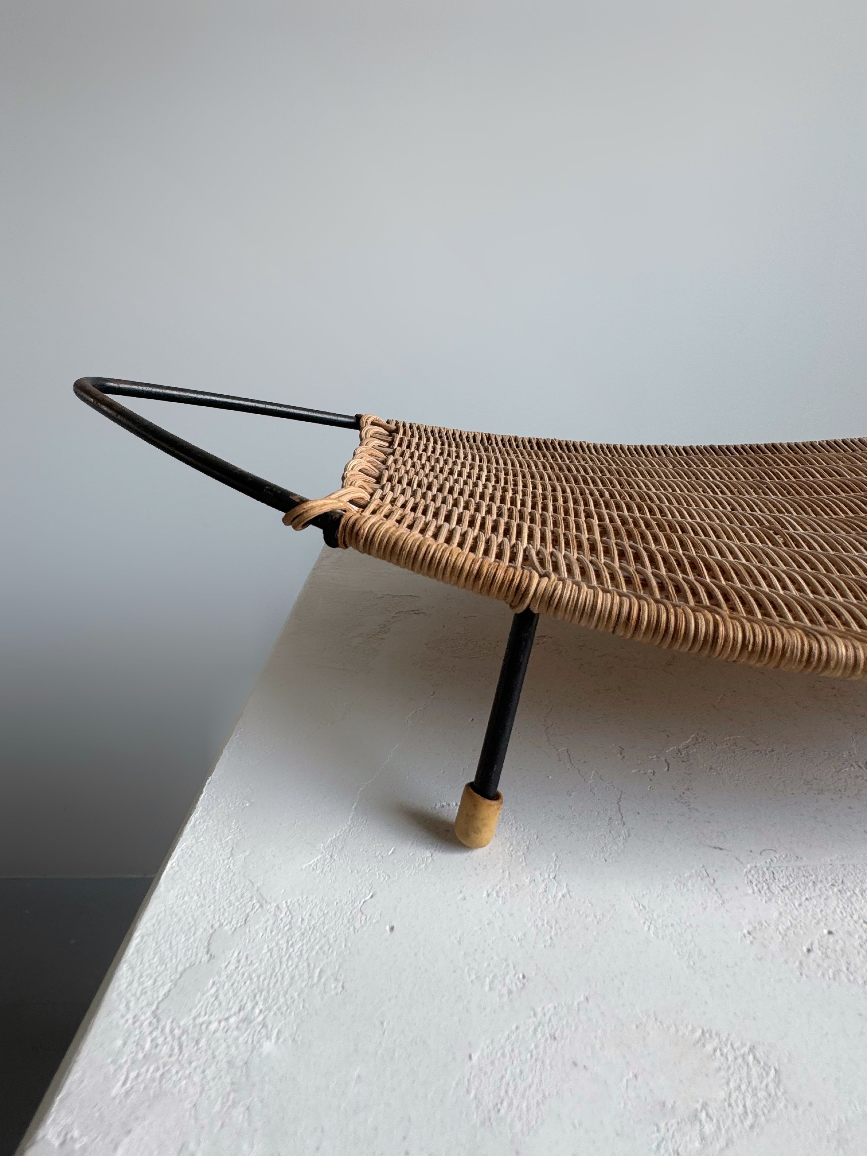 Vintage Wicker and Metal Serving Tray 1960s