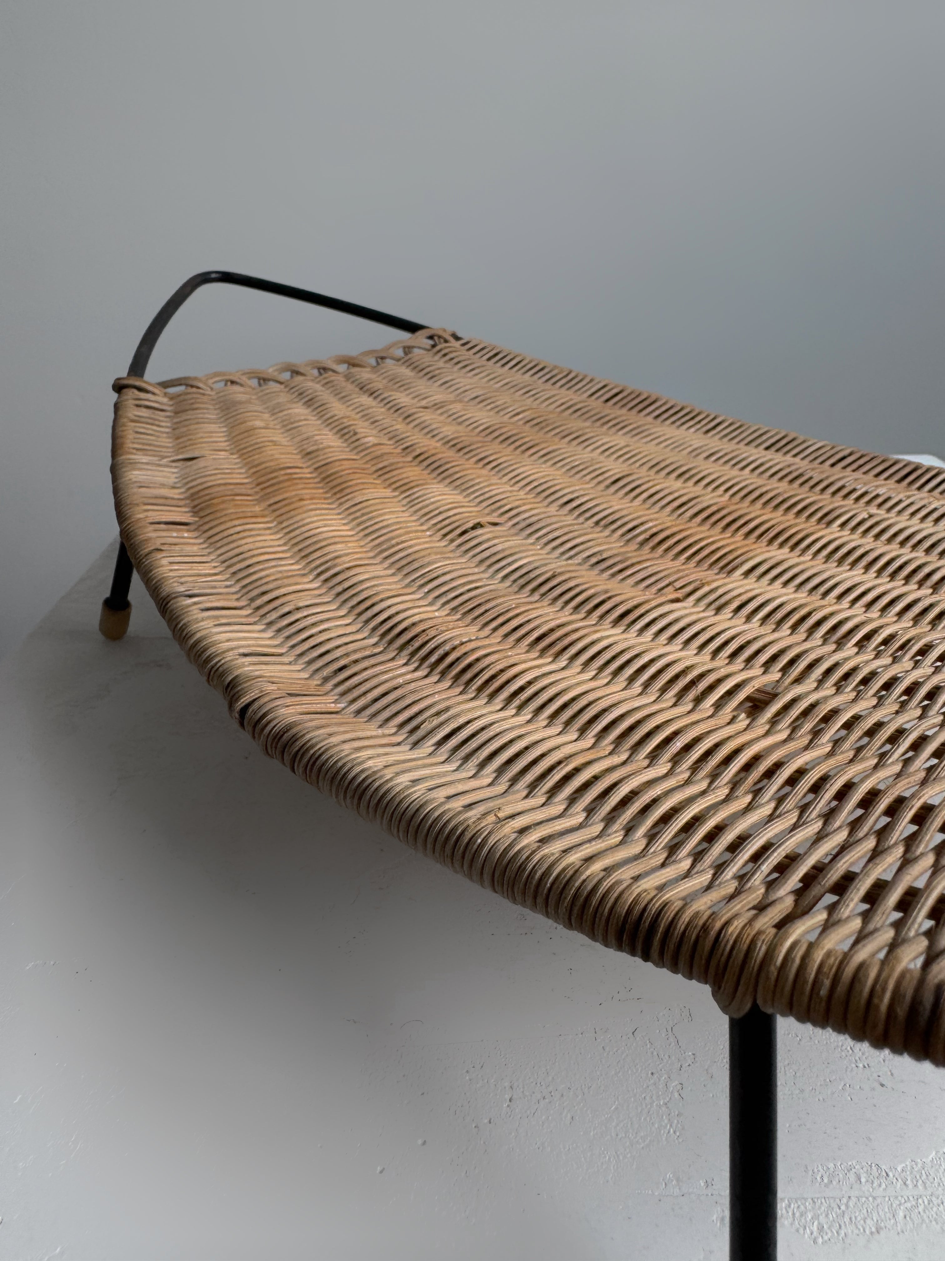 Vintage Wicker and Metal Serving Tray 1960s