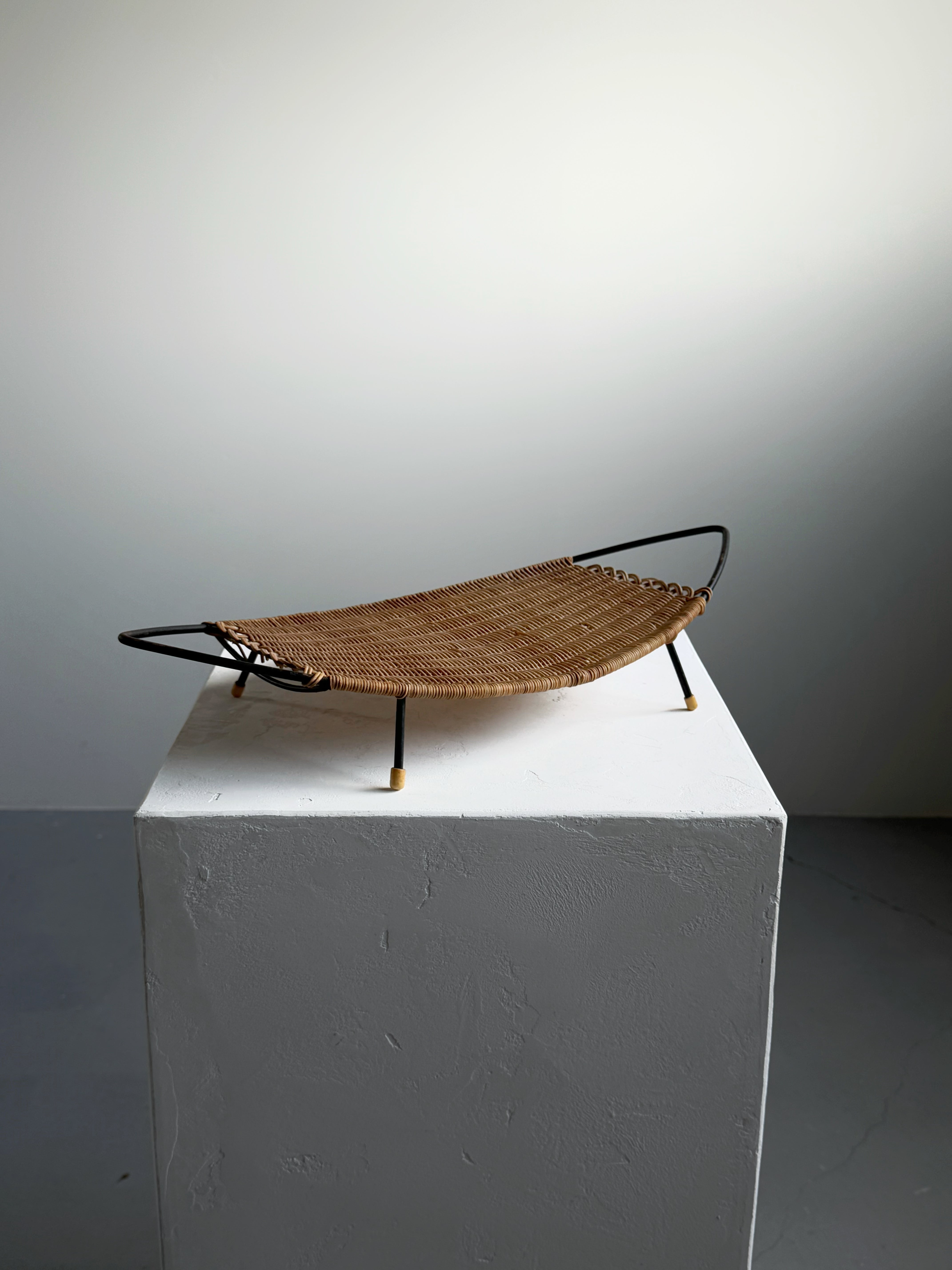 Vintage Wicker and Metal Serving Tray 1960s