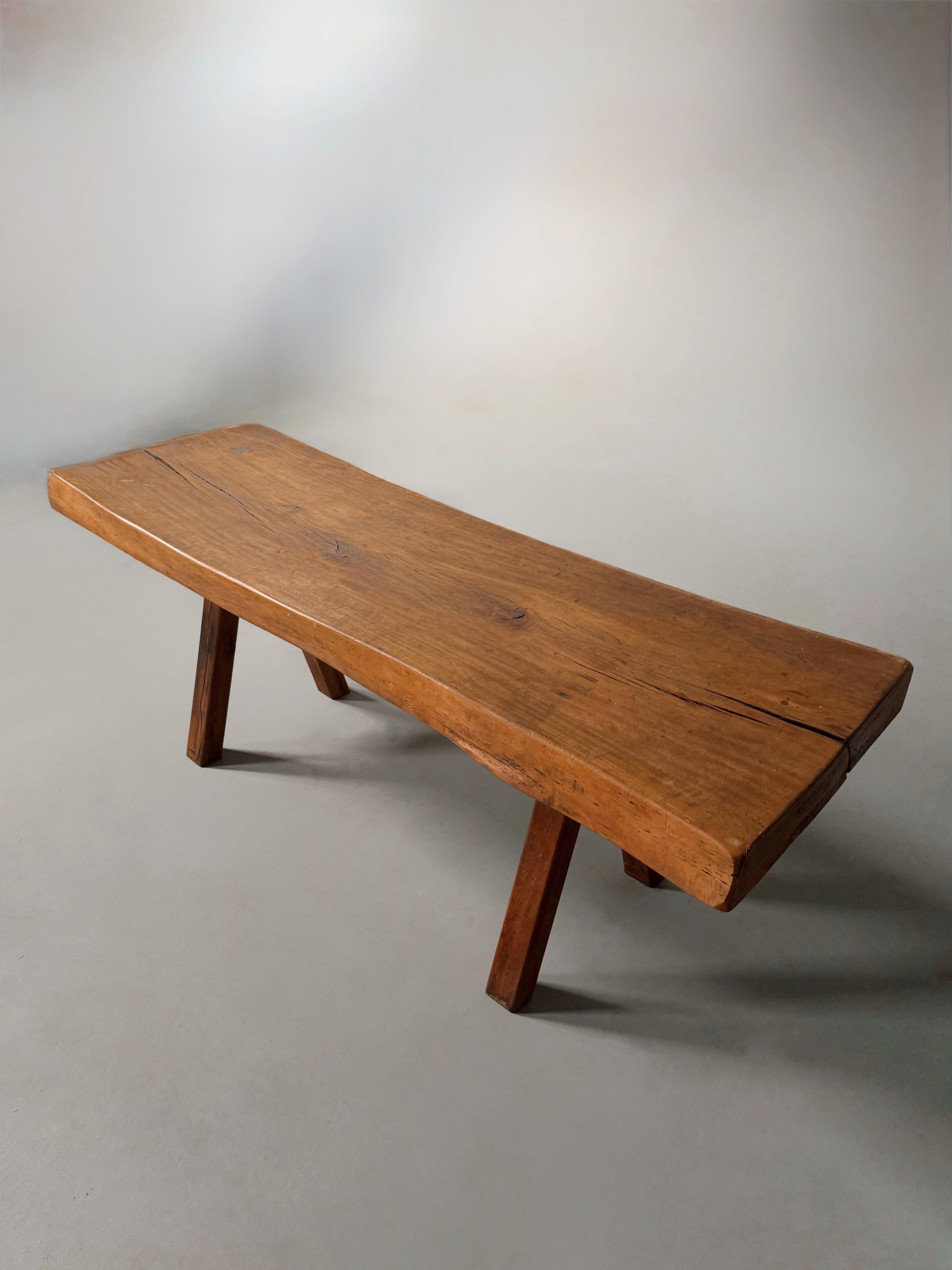 Handmade Oak brutalist table by Mobichalet, Belgium 1960s