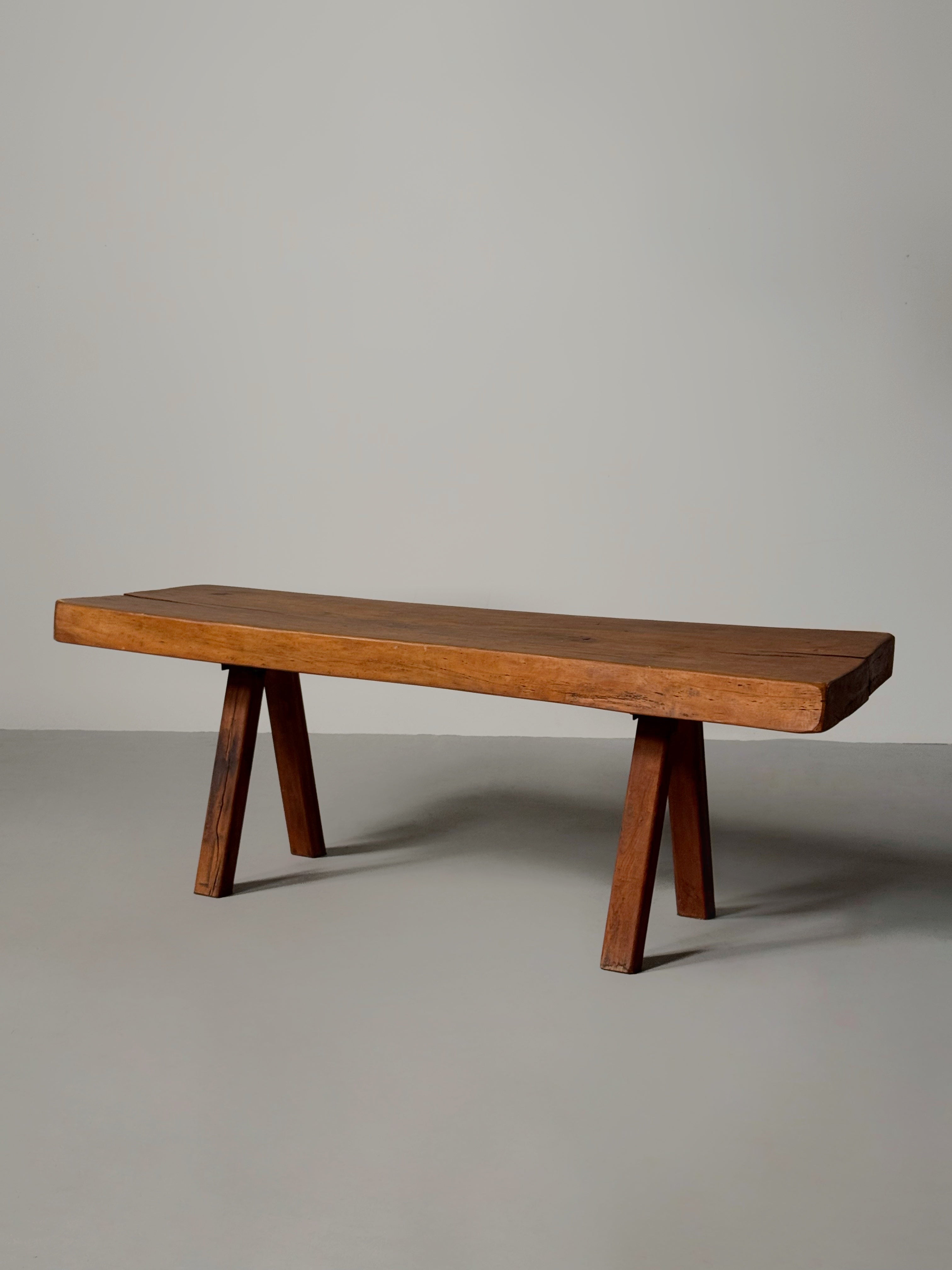 Handmade Oak brutalist table by Mobichalet, Belgium 1960s