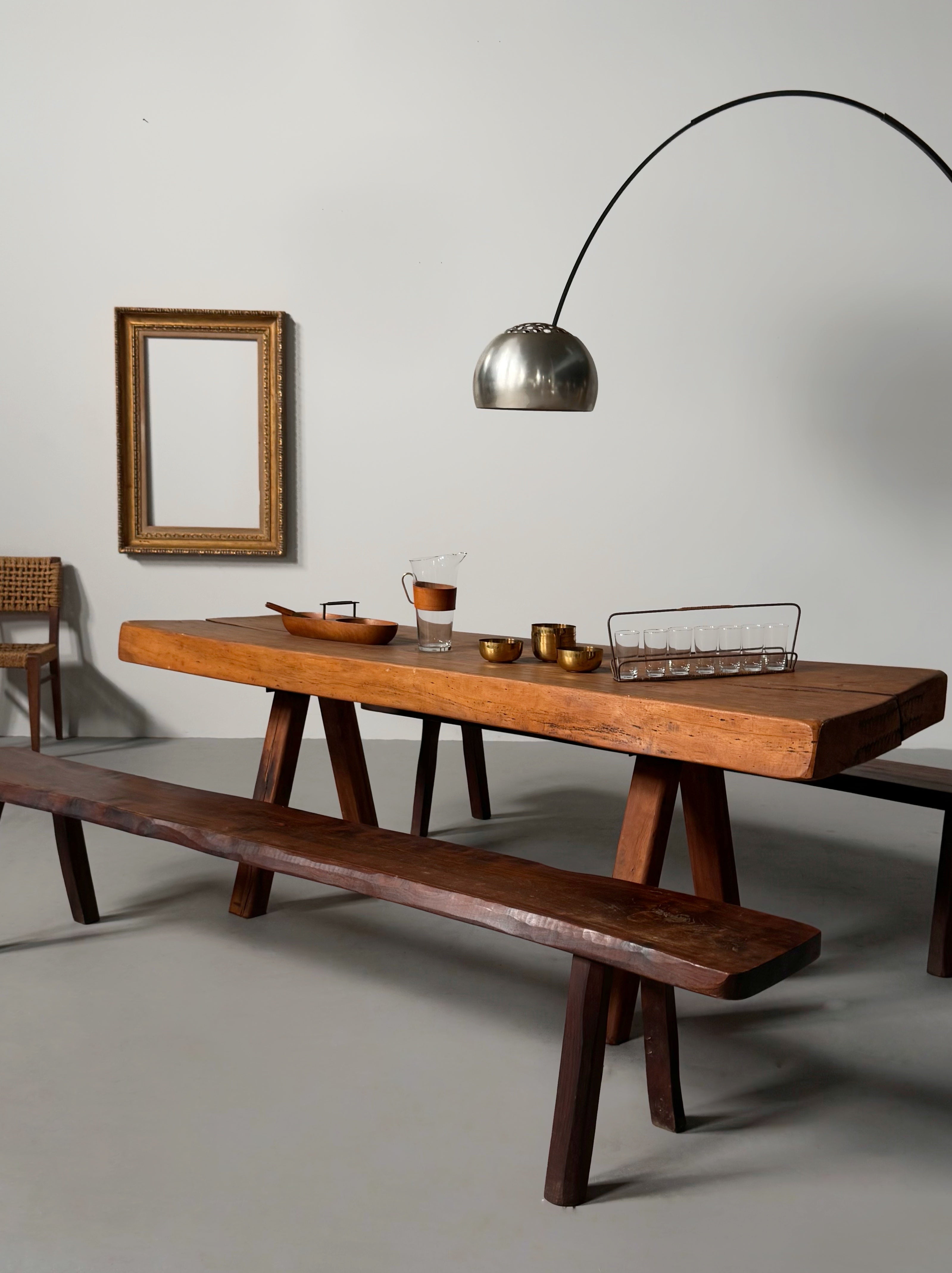 Handmade Oak brutalist table by Mobichalet, Belgium 1960s