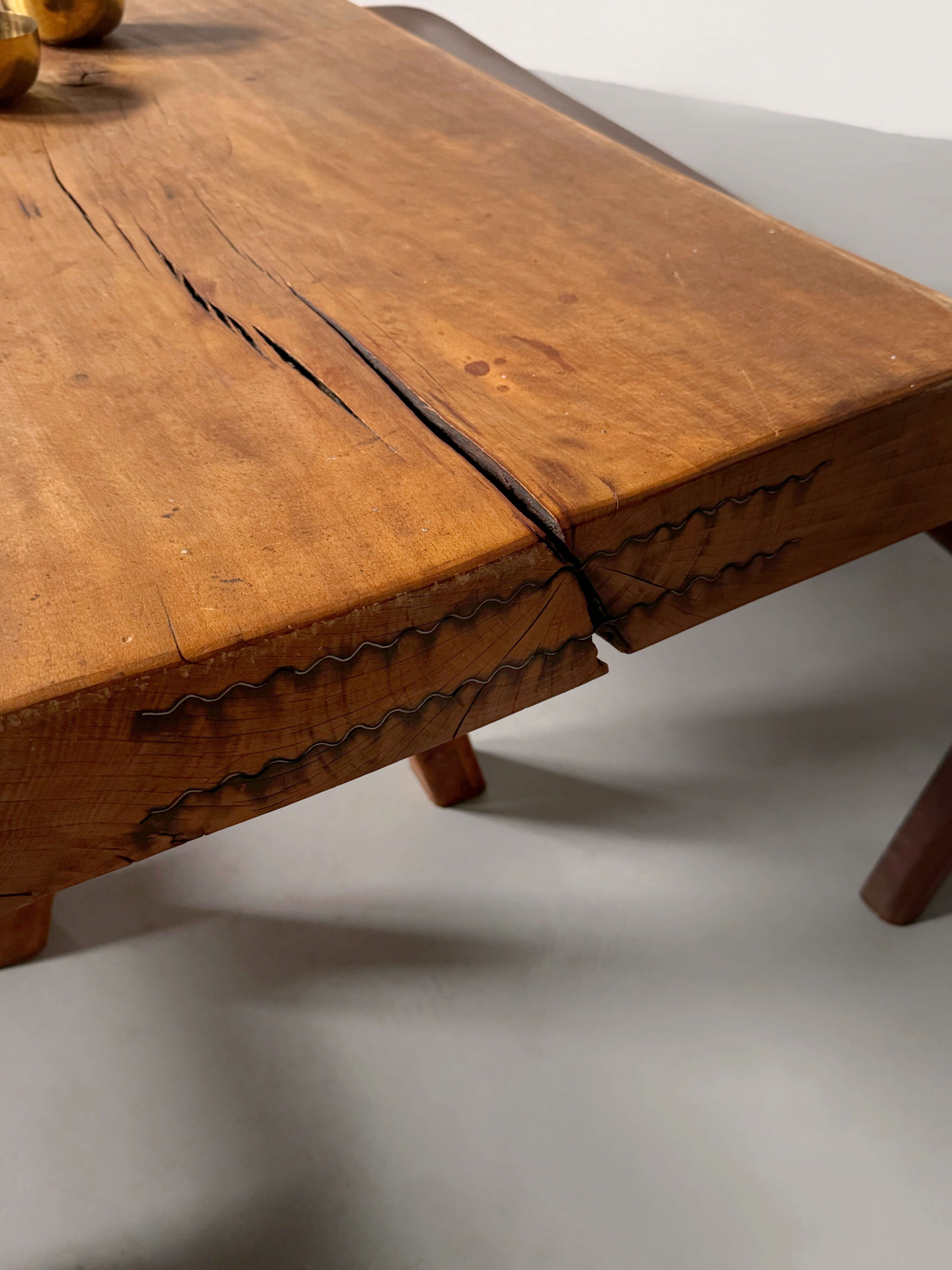 Handmade Oak brutalist table by Mobichalet, Belgium 1960s