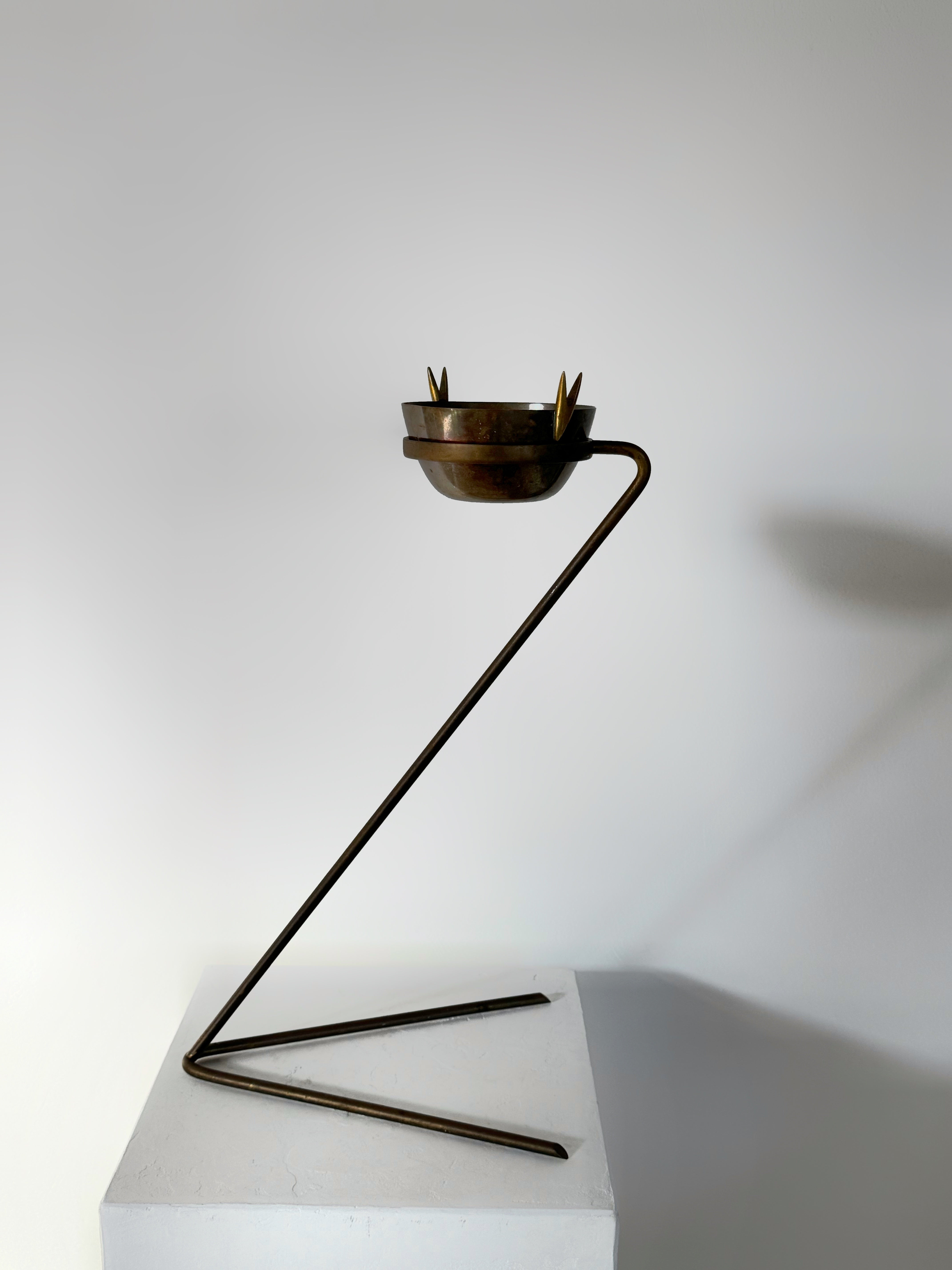 Vintage Brass and Copper Floor Ashtray by Carl Auböck, Austria, 1954