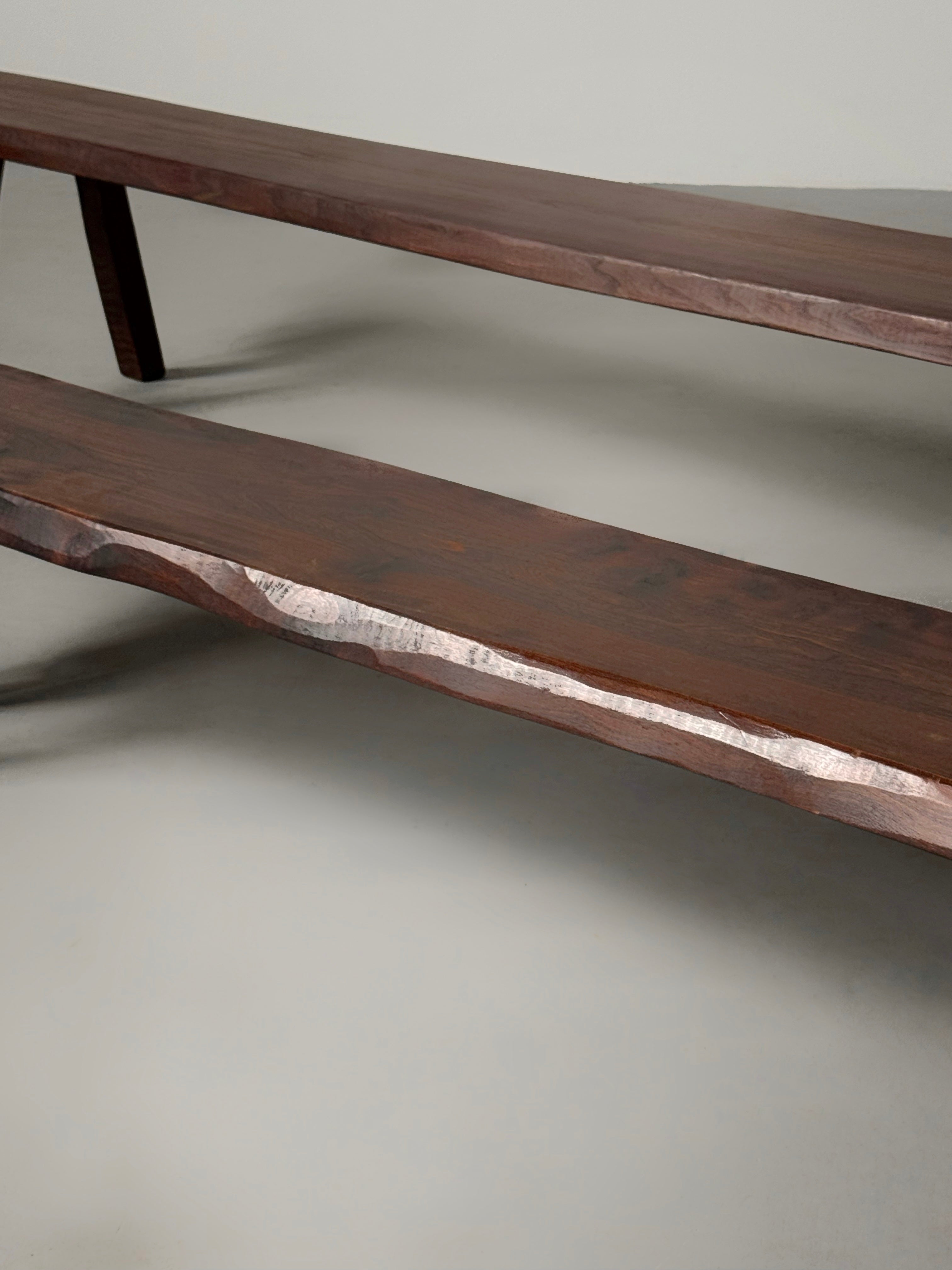 Sculptural Bench in stained elm, French 1970s