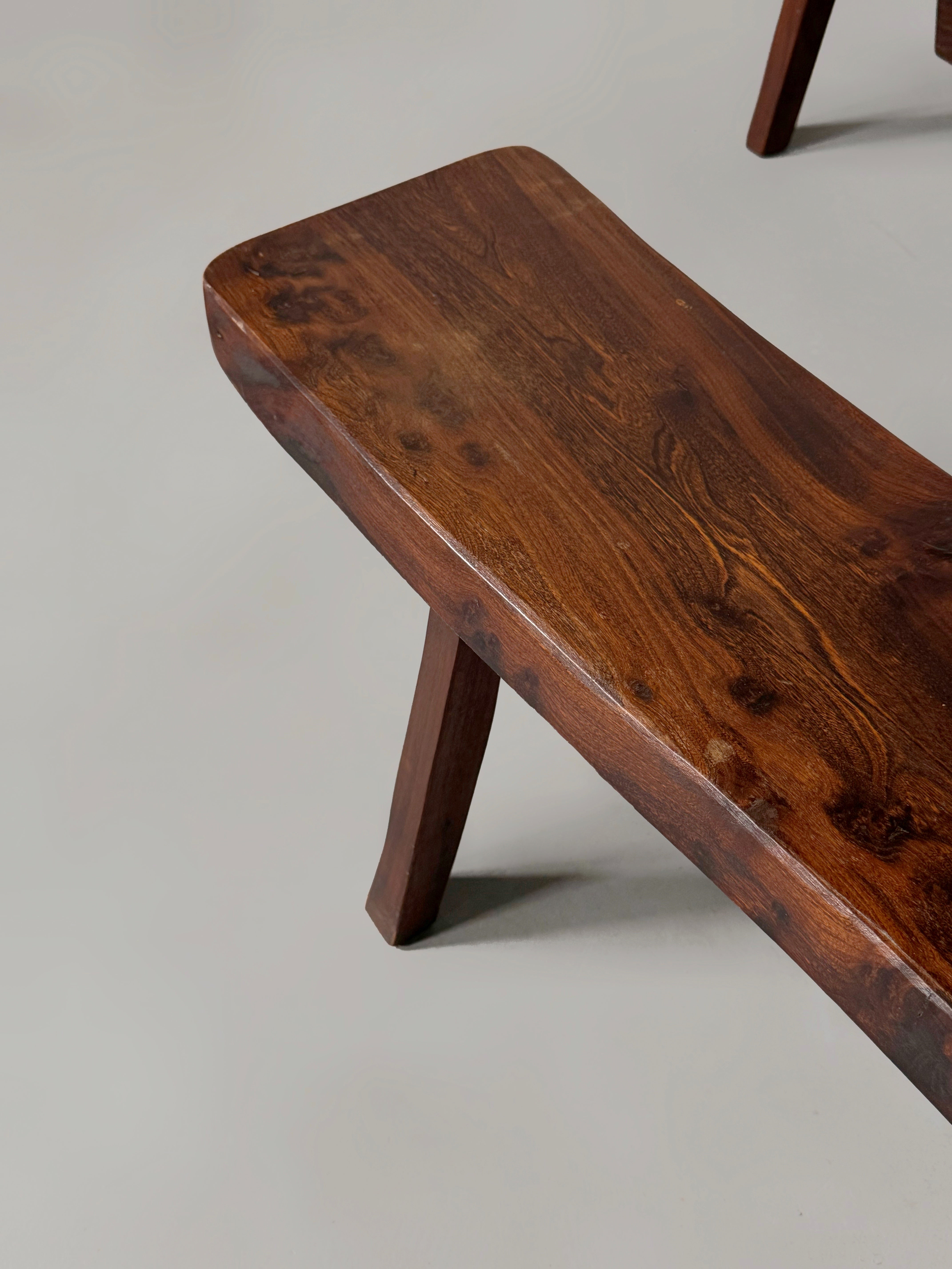 Sculptural Bench in stained elm, French 1970s