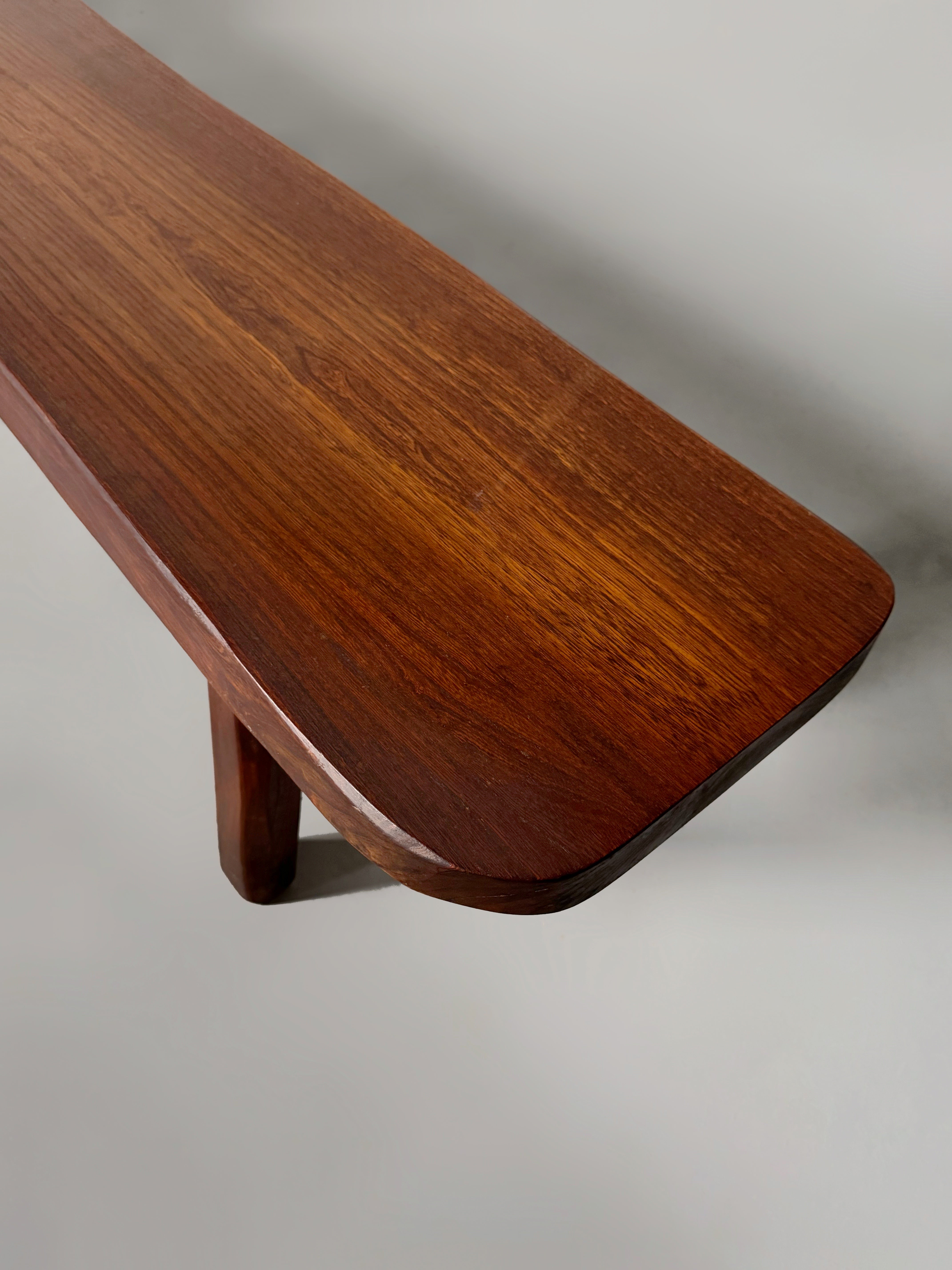 Sculptural Bench in stained elm, French 1970s