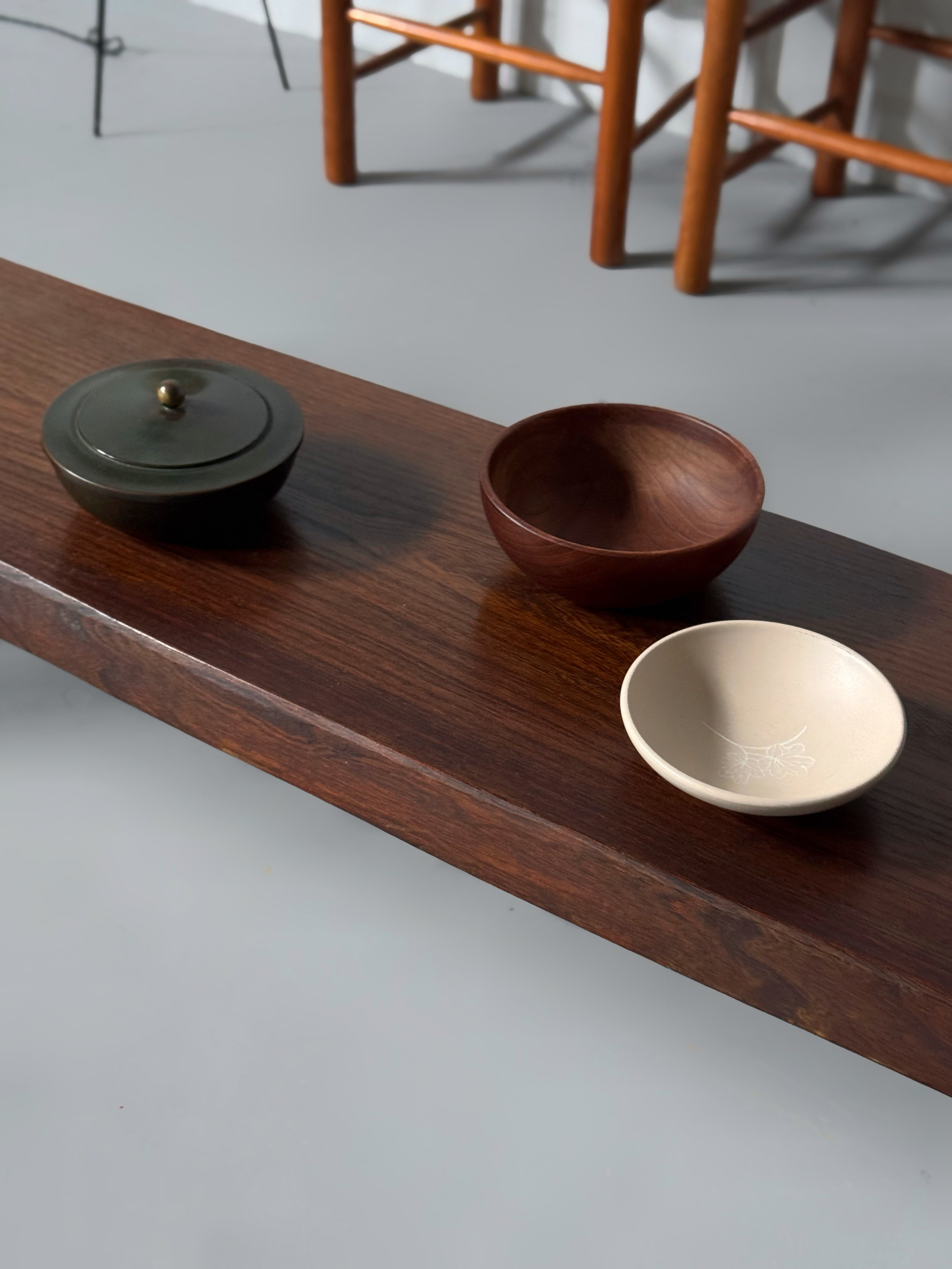 Sculptural Bench in stained elm, French 1970s