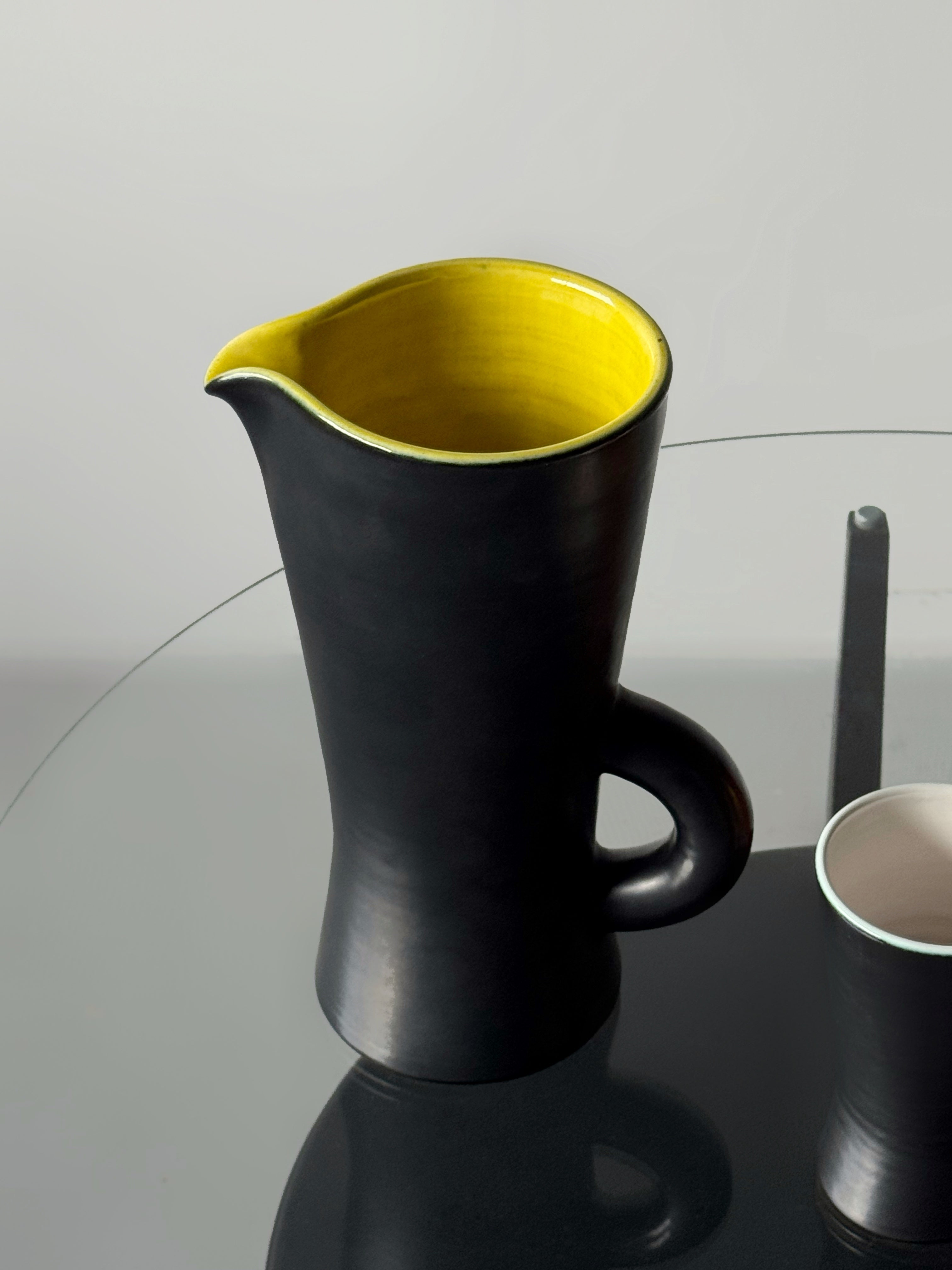 POL CHAMBOST (1906-1983) Glazed Ceramic Pitcher Large Model 860 and Mugs, France 1950s