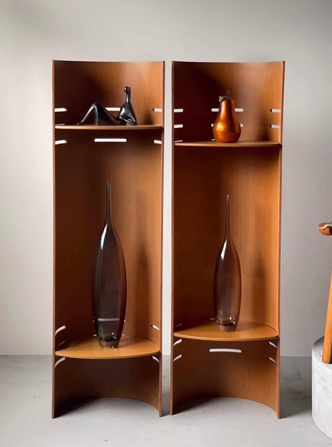 Pair of bend plywood bookcase by Kristian Solmer Vedel for Torben Ørskov, Denmark 1957