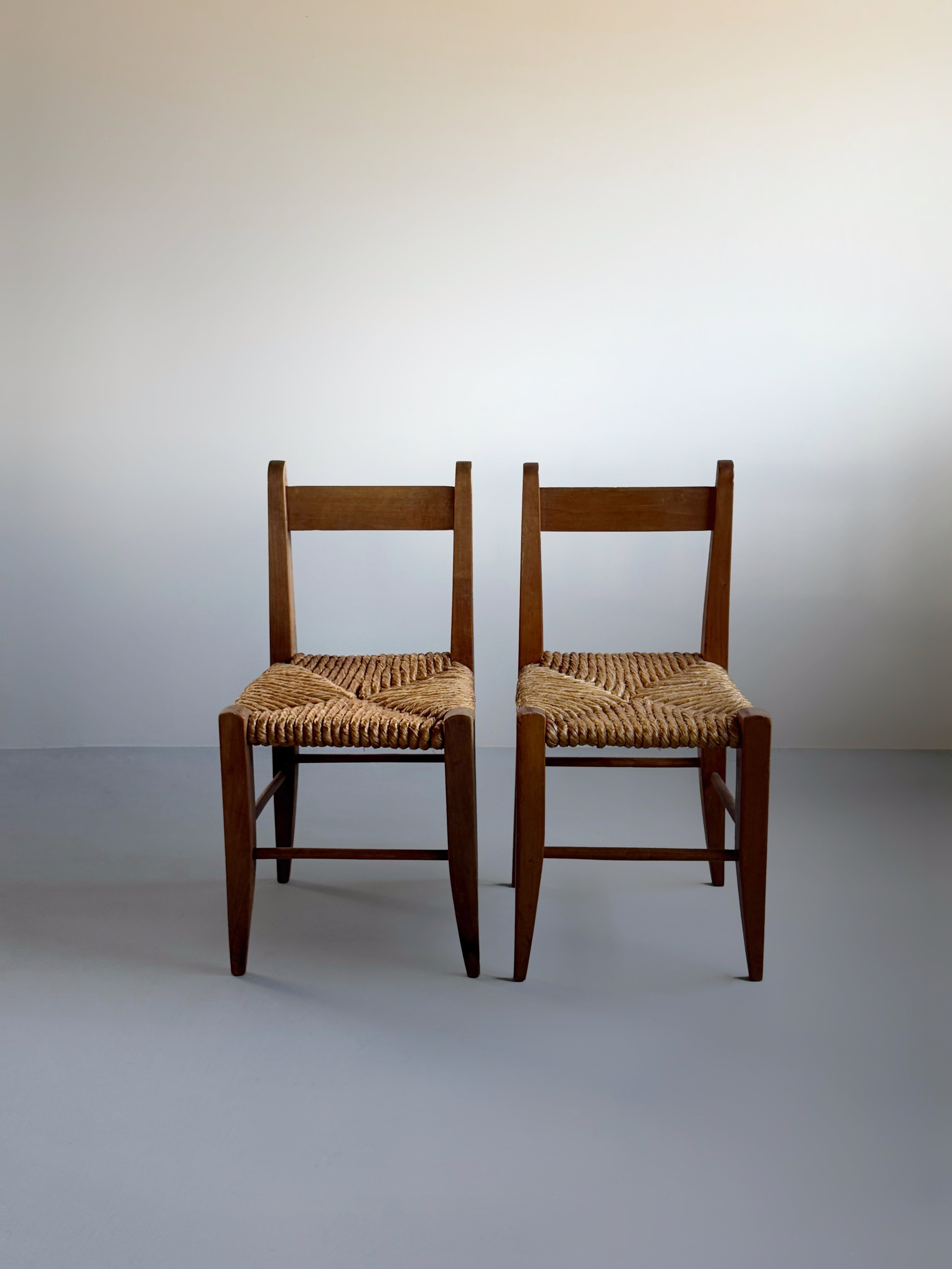 Rustic Wooden Chair with Straw Seat, Poland 1960s