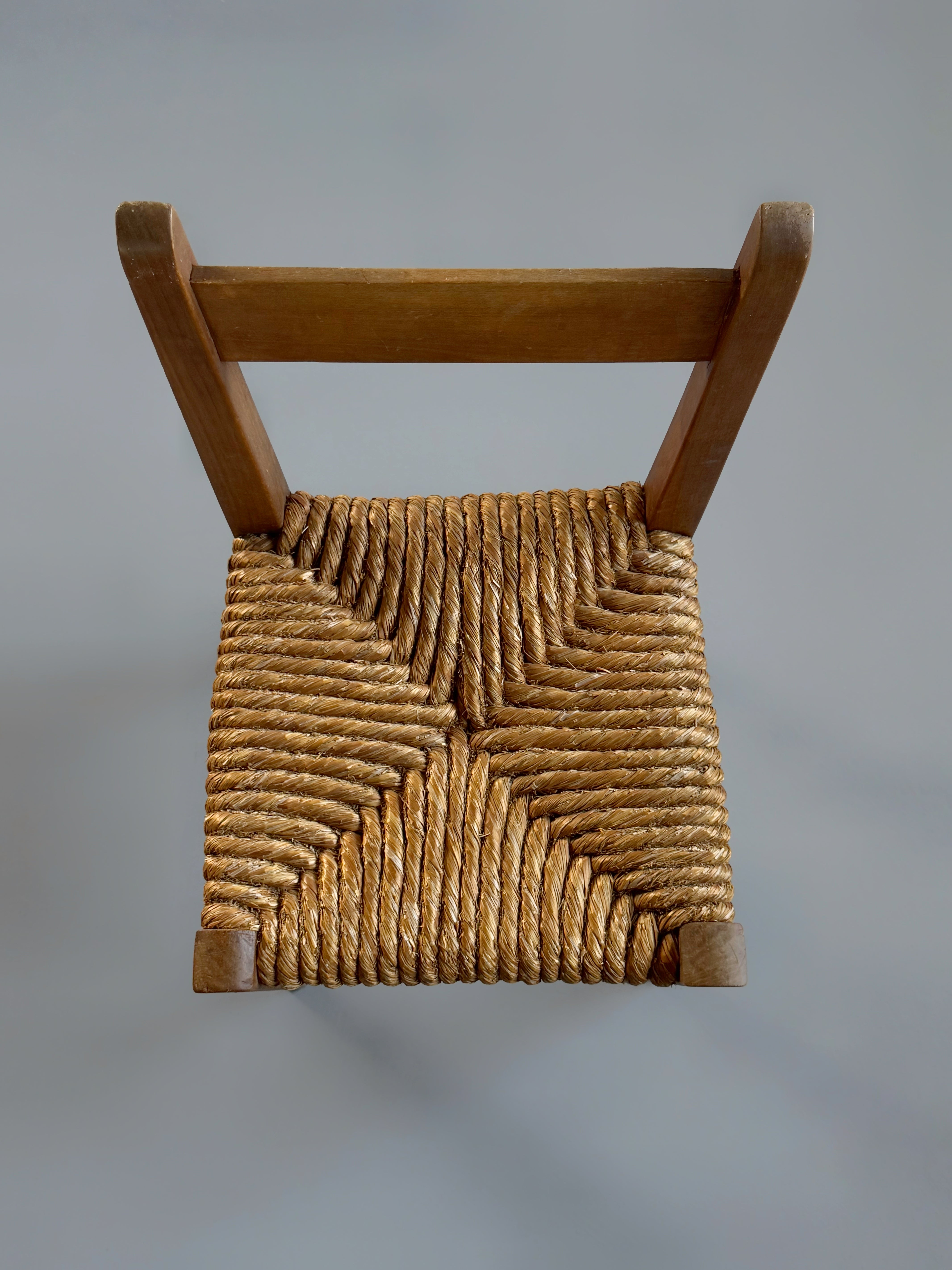 Rustic Wooden Chair with Straw Seat, Poland 1960s