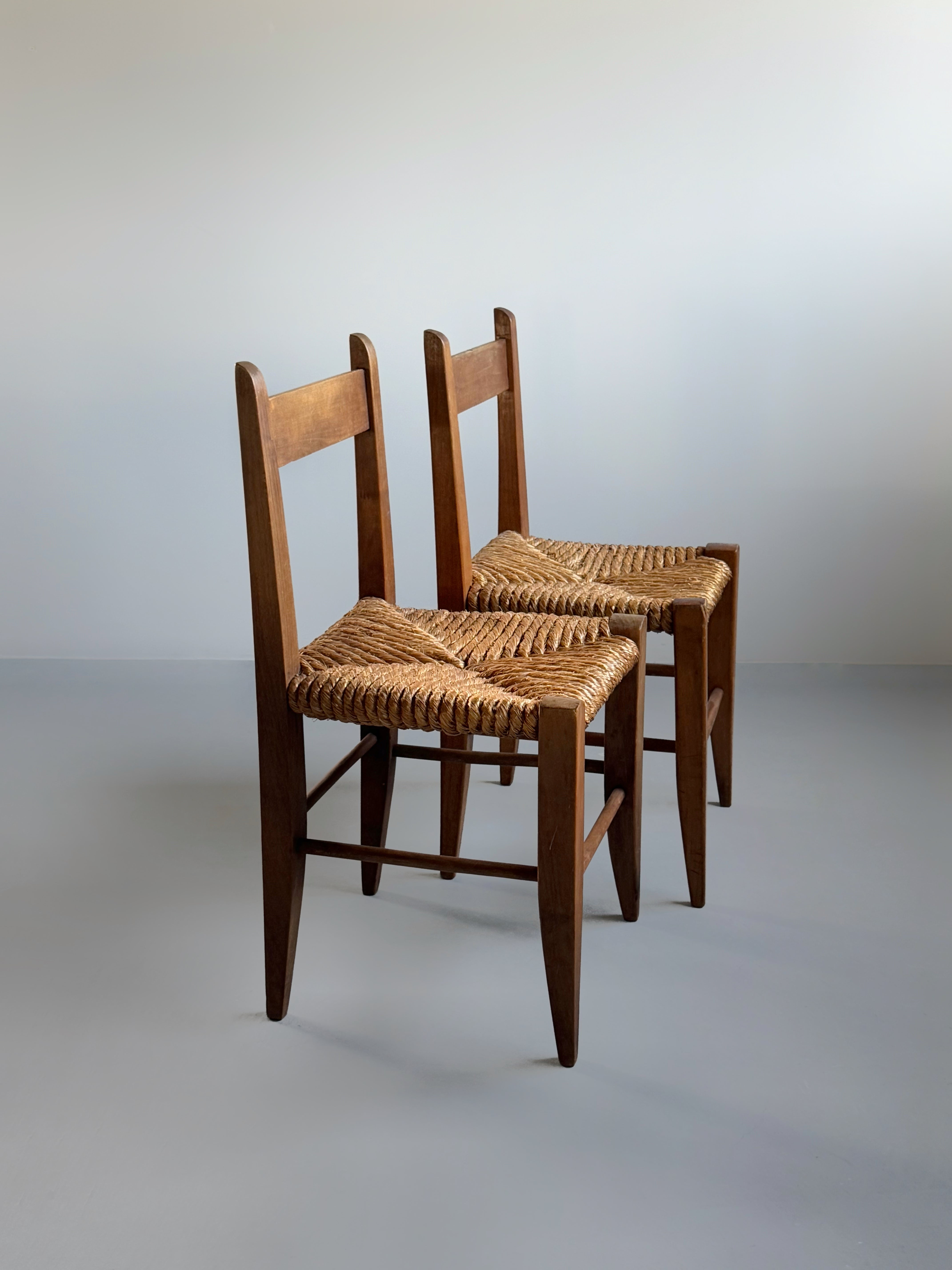Rustic Wooden Chair with Straw Seat, Poland 1960s