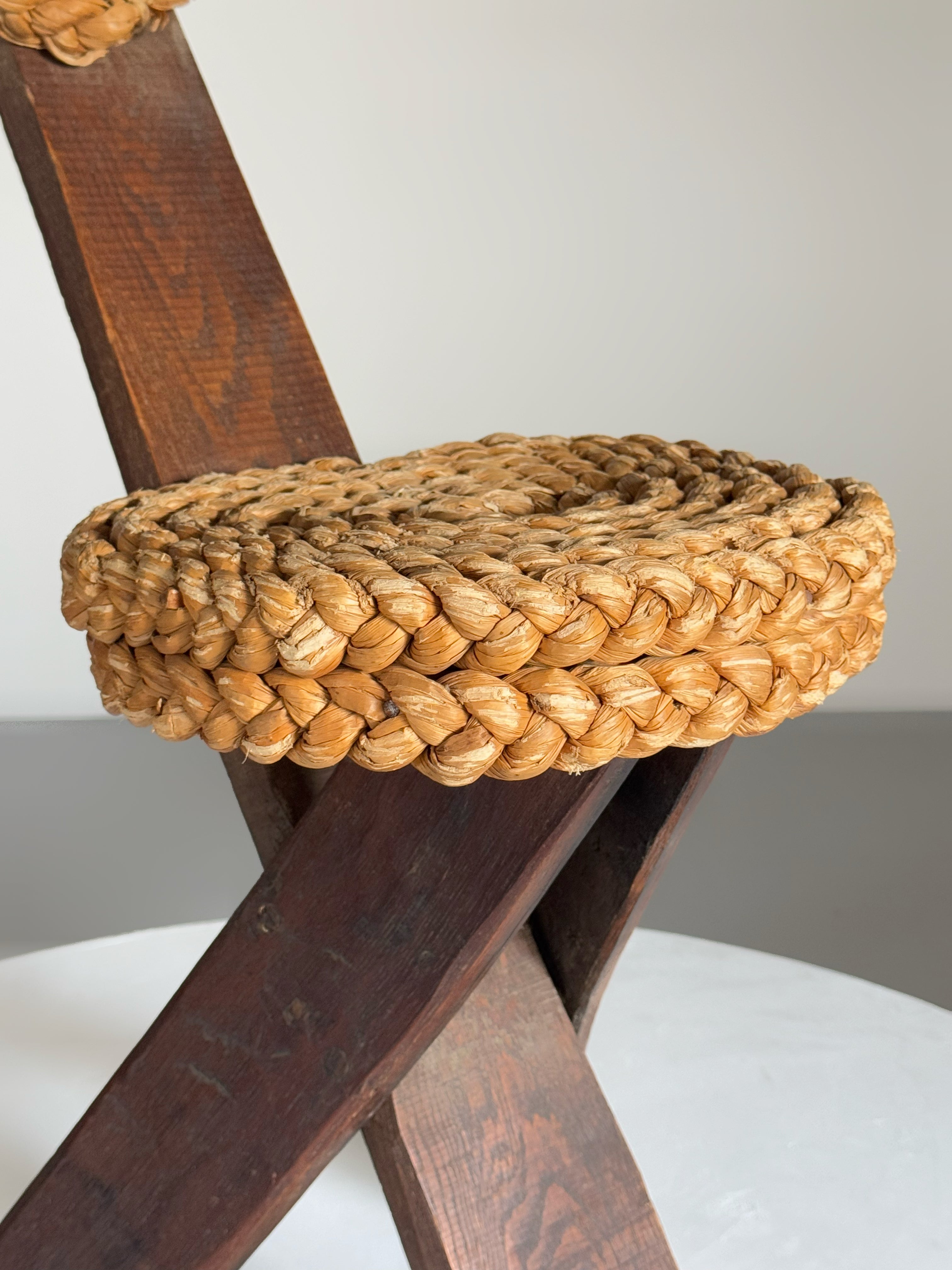 Brutalist rush chair designed by Adrien Audoux and Frida Minet